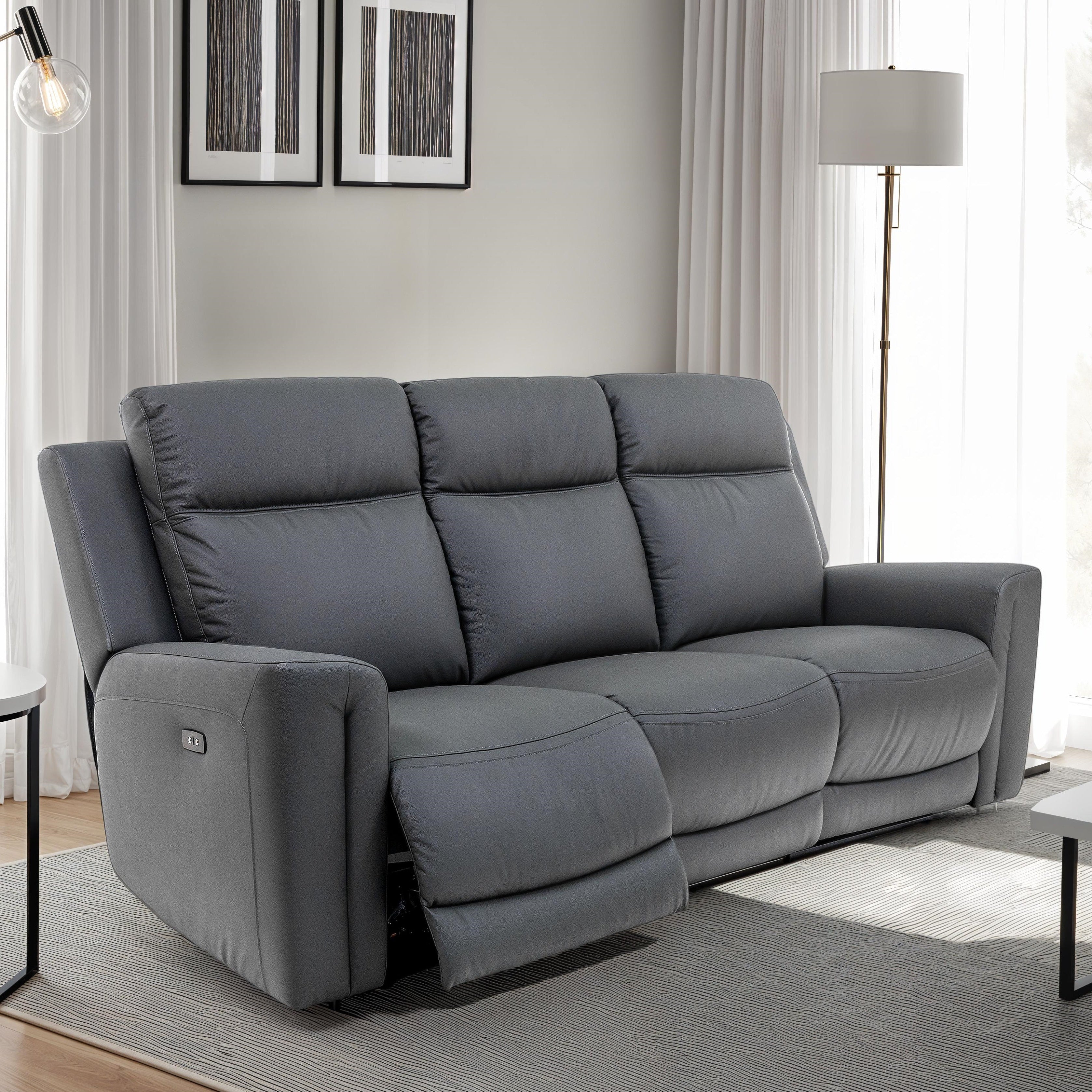 Marcus 3 seater leather electric reclining sofa in charcoal