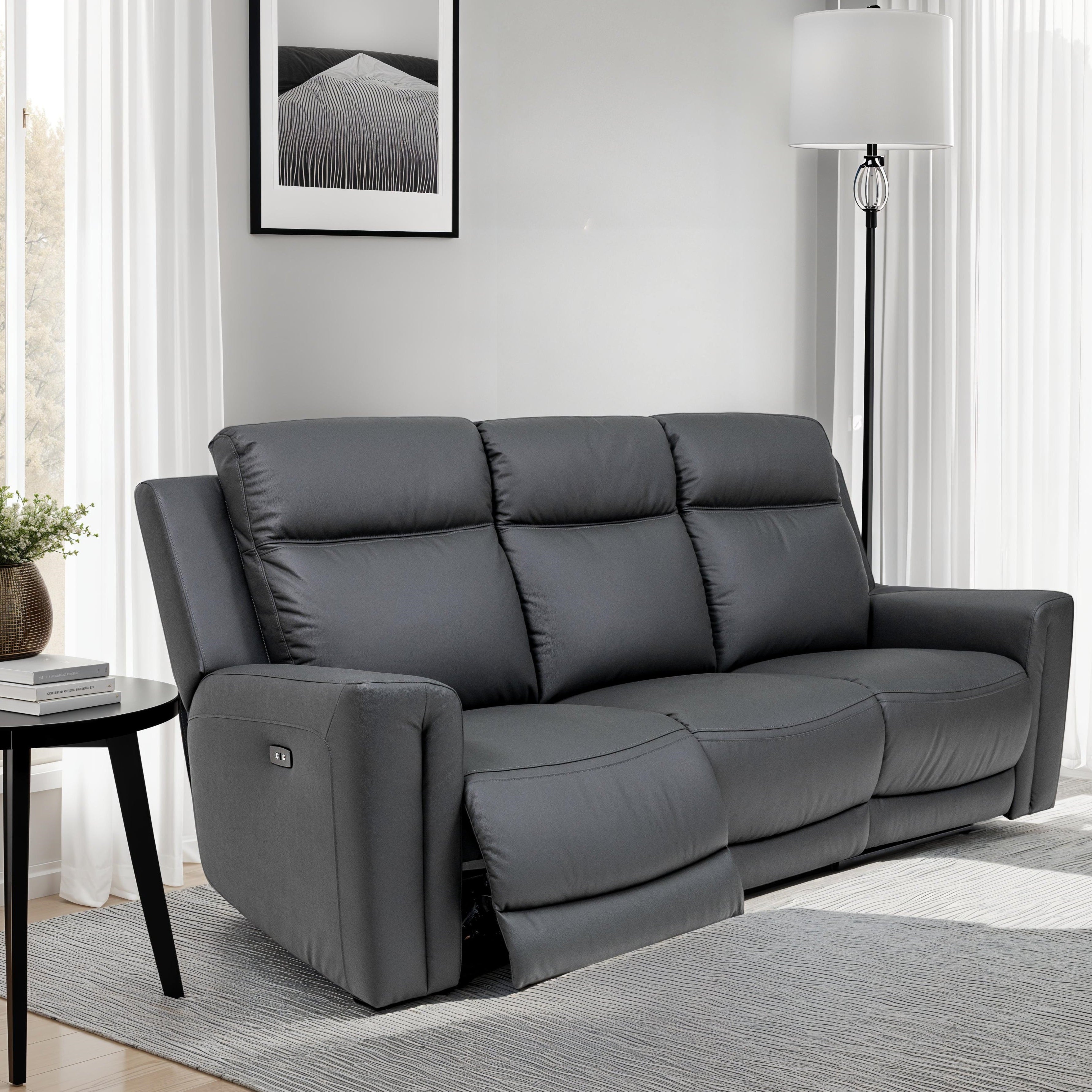 Marcus 3 seater leather electric reclining sofa in charcoal
