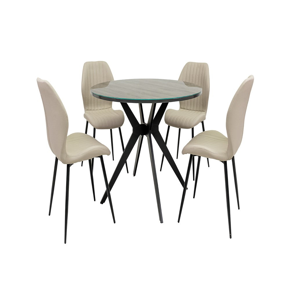 Mia dining table grey oak-look glass surface