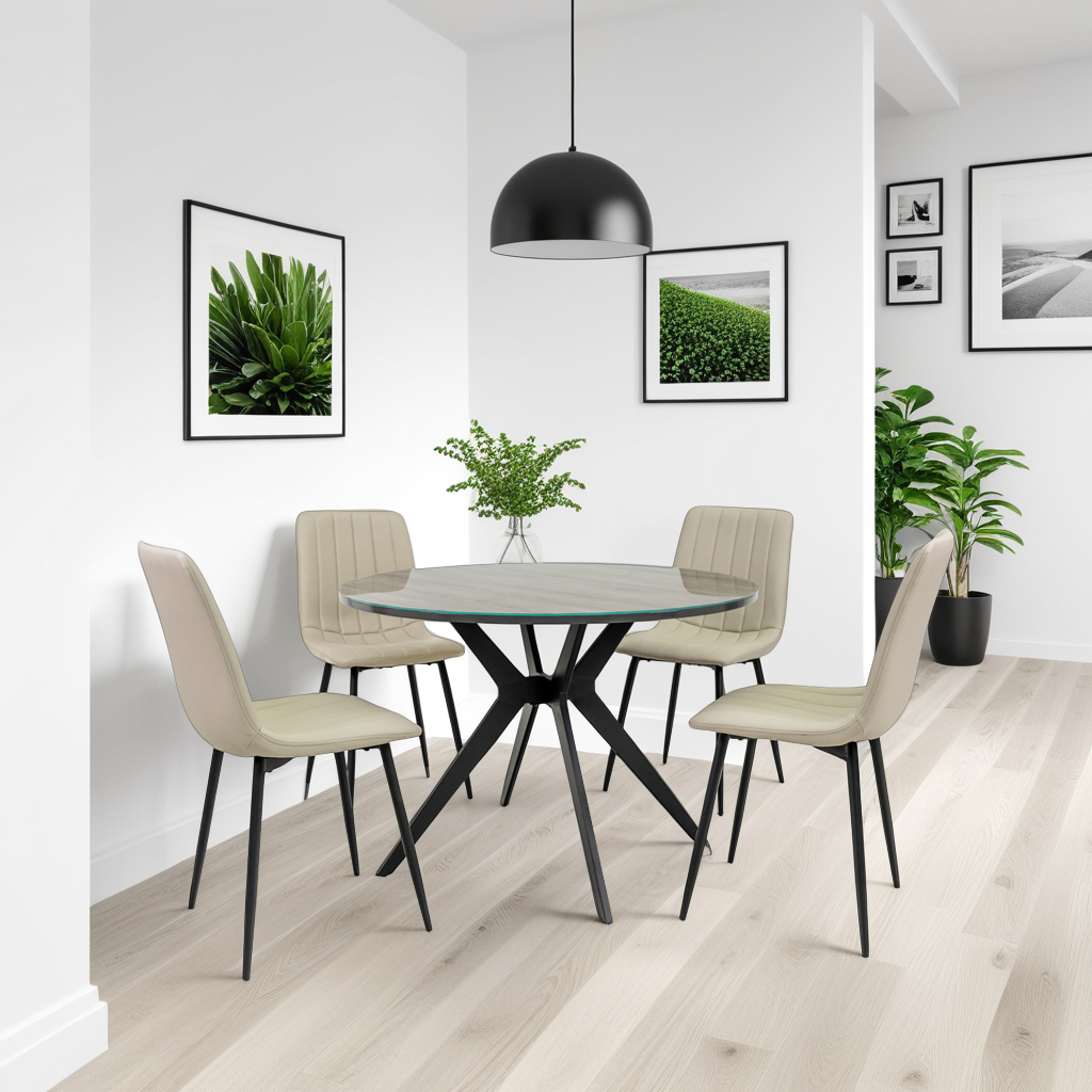 Mia dining table grey oak-look glass surface