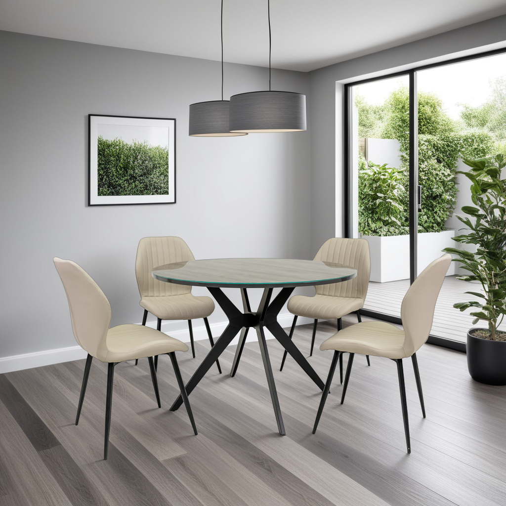 Mia dining table grey oak-look glass surface