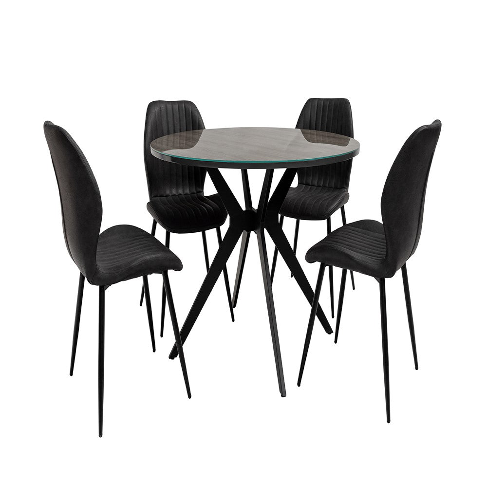 Mia dining table grey oak-look glass surface