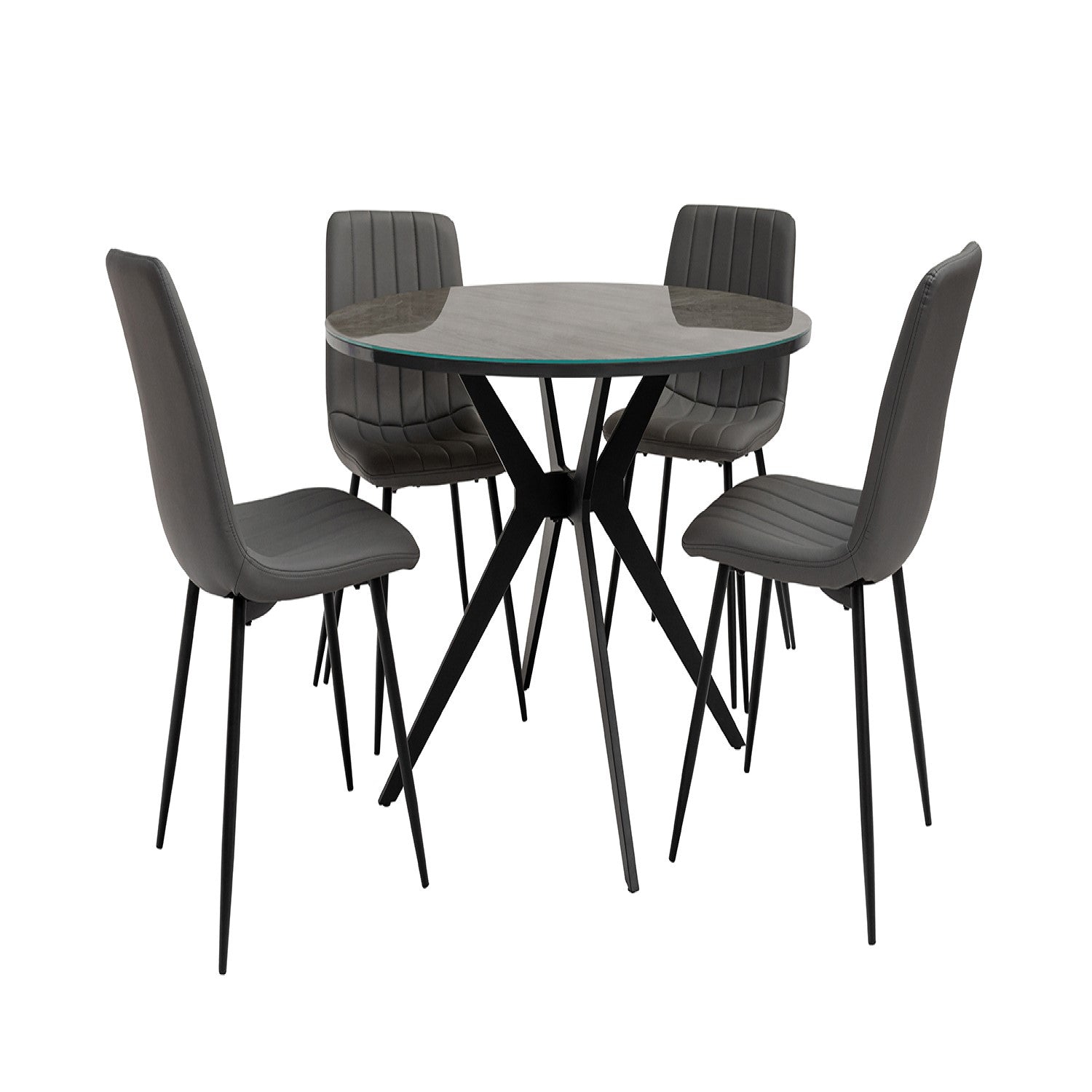 Mia dining table grey oak-look glass surface