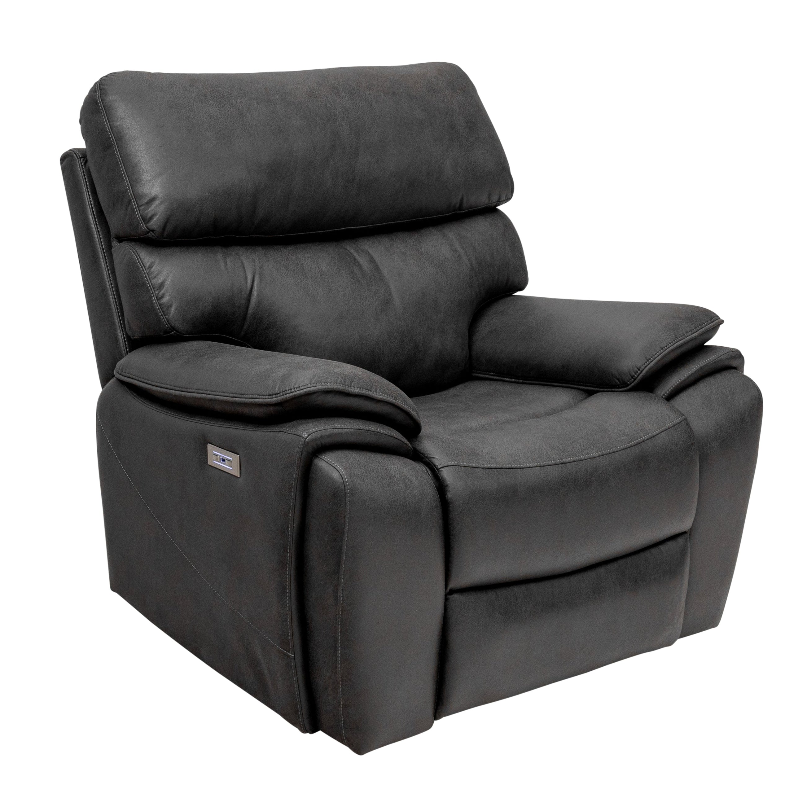 Levi electric reclining armchair in charcoal plush fabric