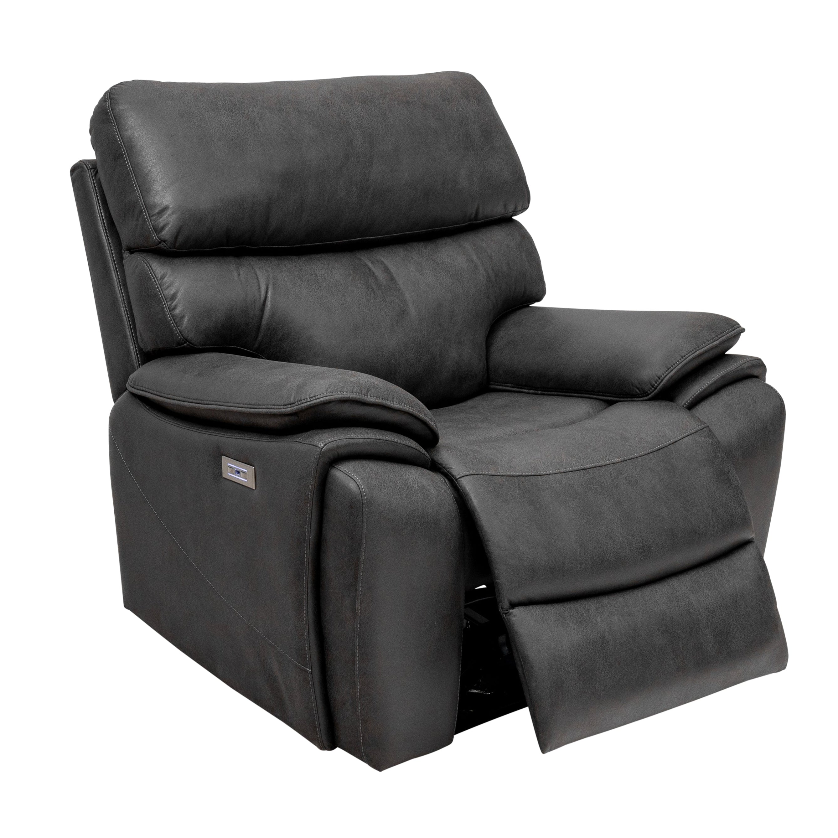 Levi electric reclining armchair in charcoal plush fabric