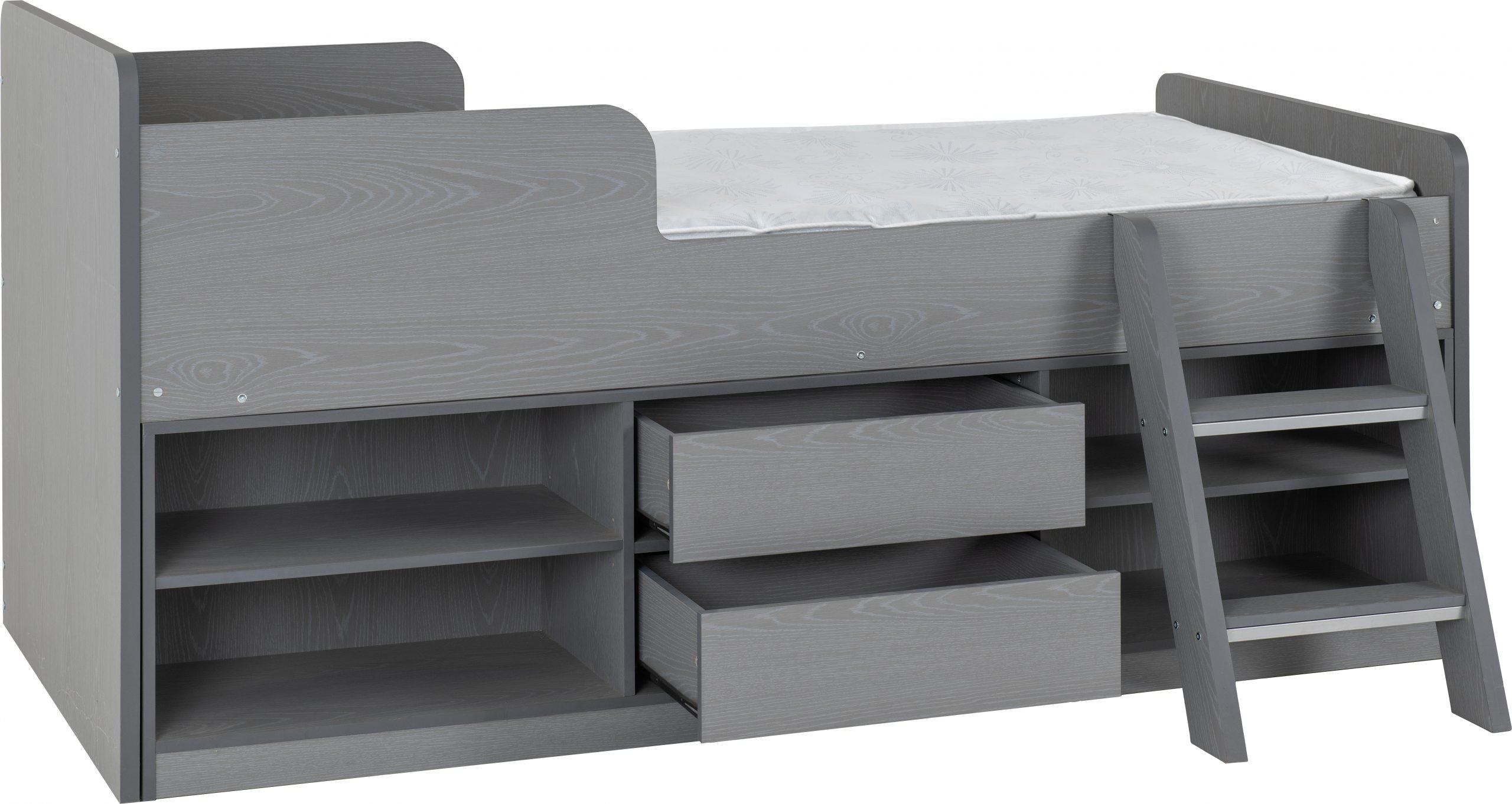 low sleeper bed grey