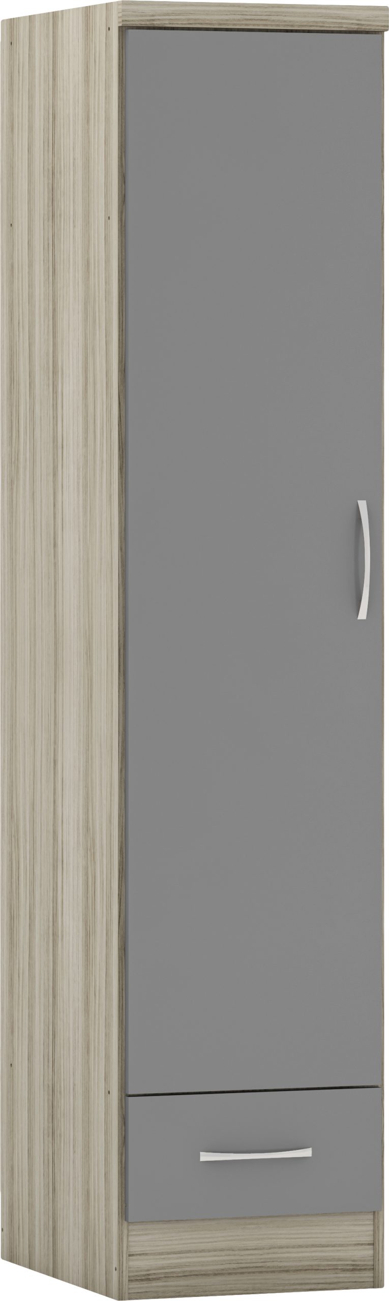 Nevada 1 Door 1 Drawer Wardrobe Grey Gloss/Light Oak Effect Veneer