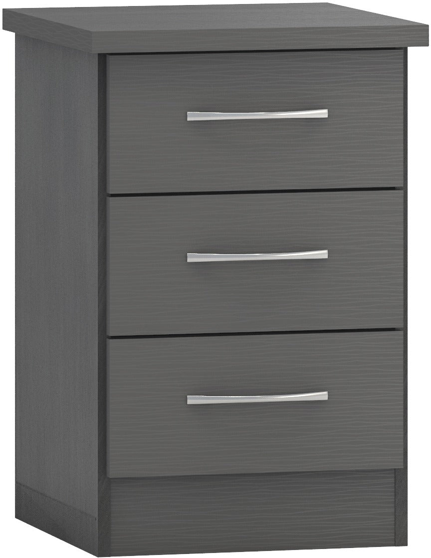 Nevada 3 Drawer Bedside 3D Effect Grey