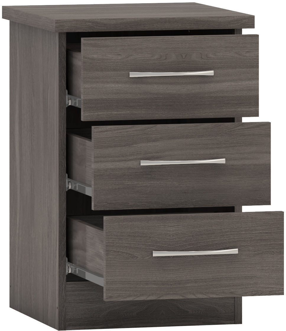 Nevada 3 Drawer Bedside Black Wood Grain