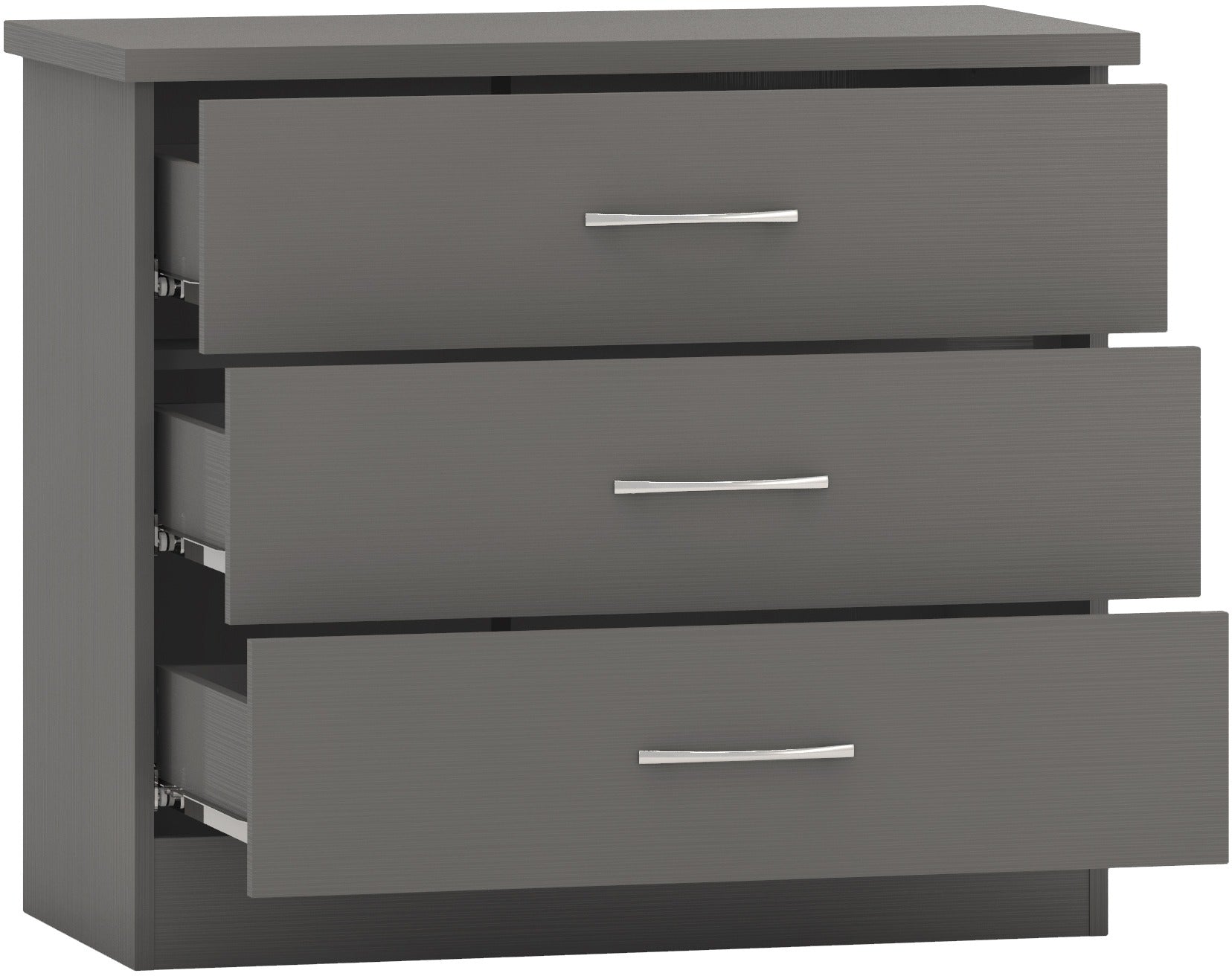 Nevada 3 Drawer Chest 3D Effect Grey