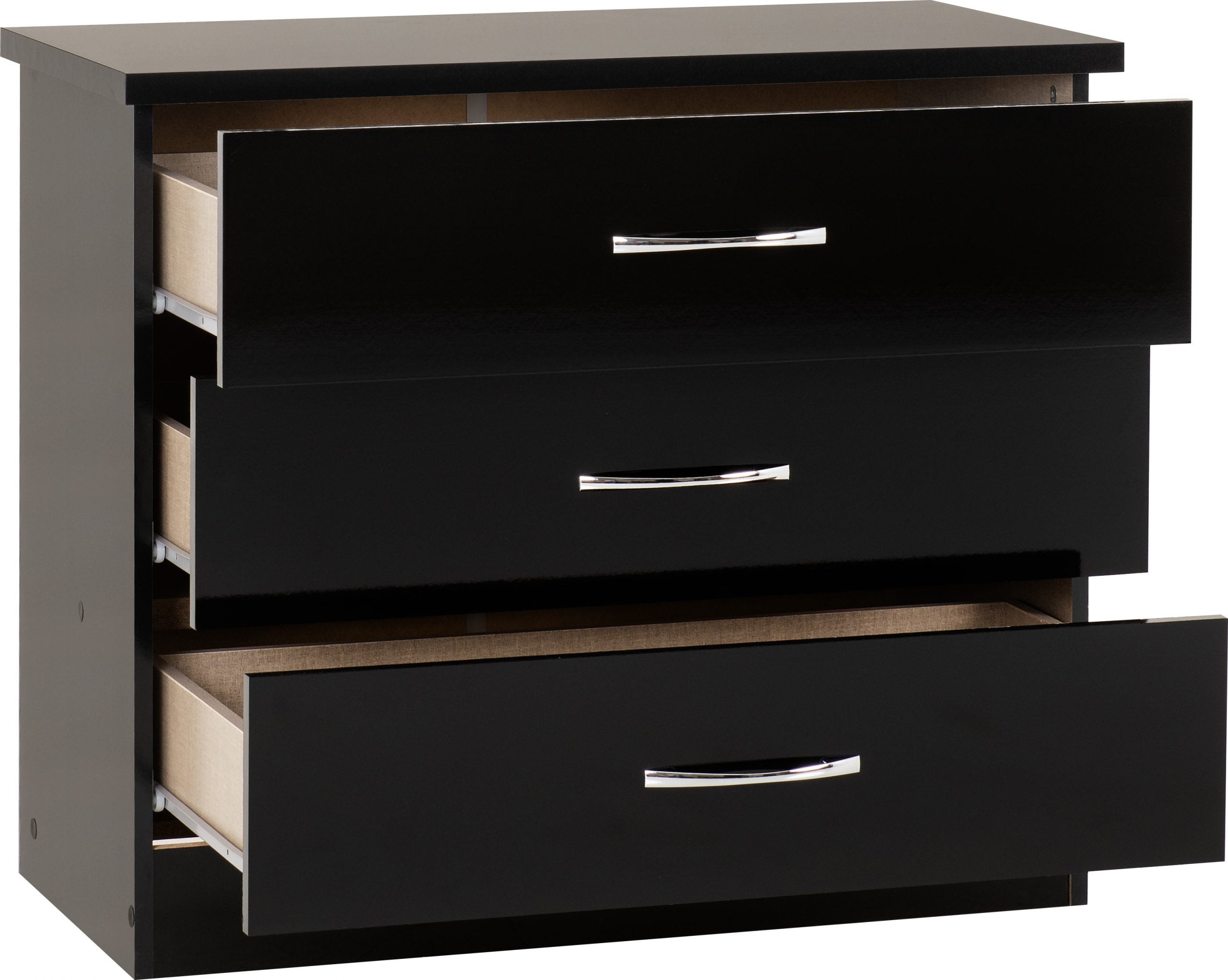 Nevada 3 Drawer Chest Black Gloss