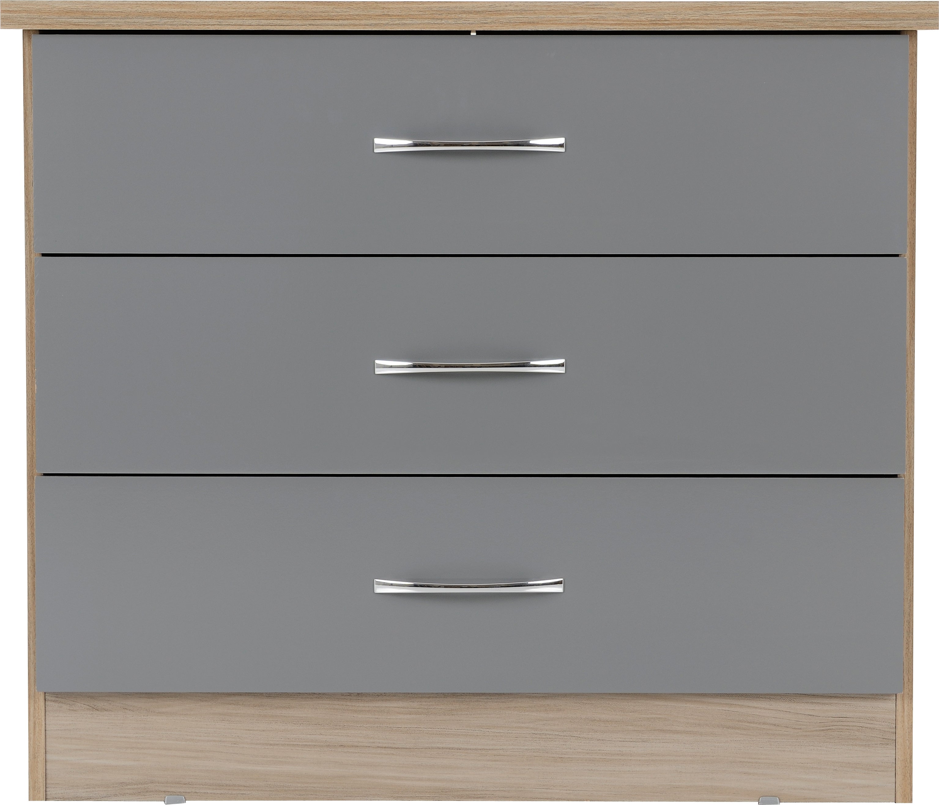 Nevada 3 Drawer Chest Grey Gloss/Light Oak Effect Veneer