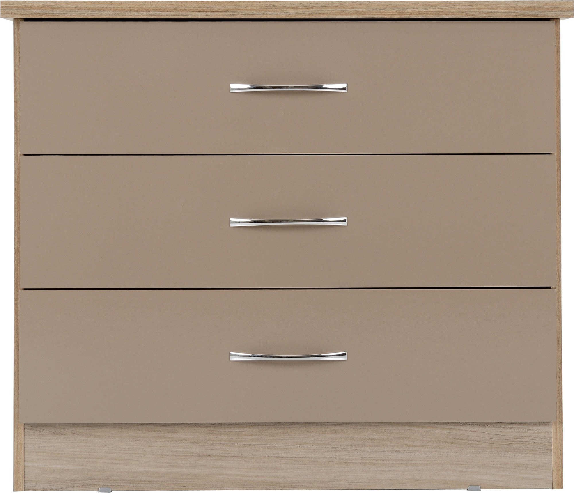 Nevada 3 Drawer Chest Oyster Gloss/Light Oak Effect Veneer