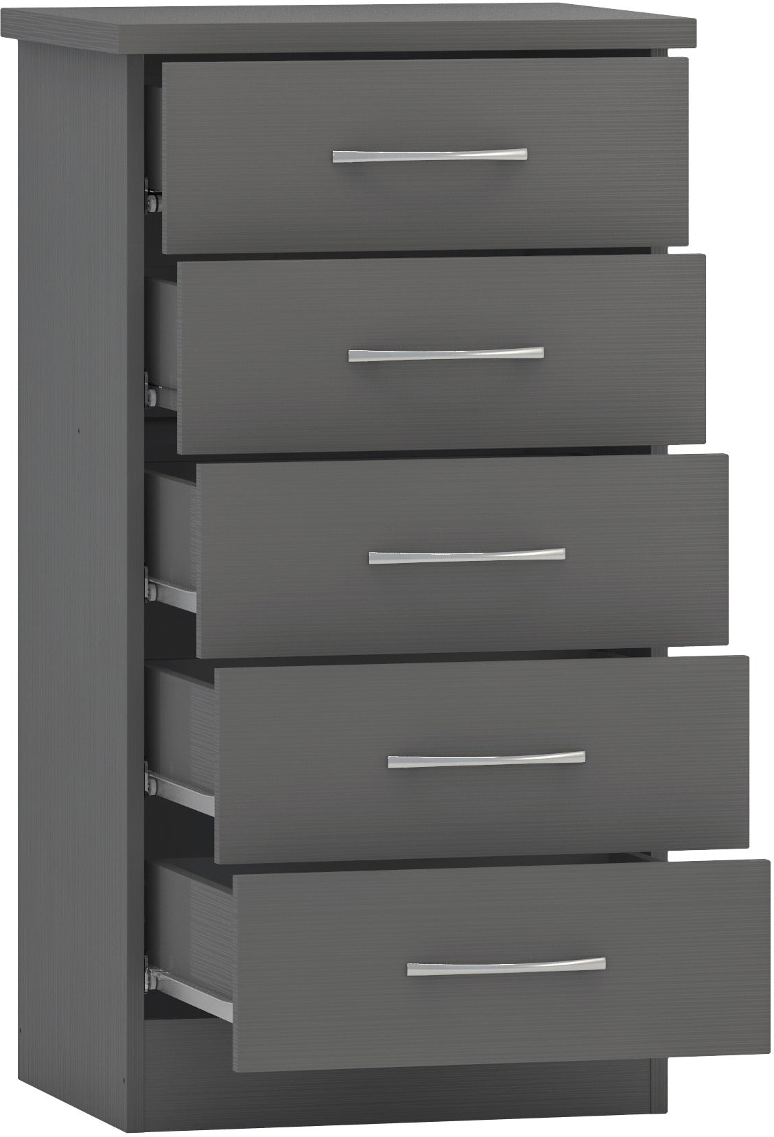 Nevada 5 Drawer Narrow Chest 3D Effect Grey
