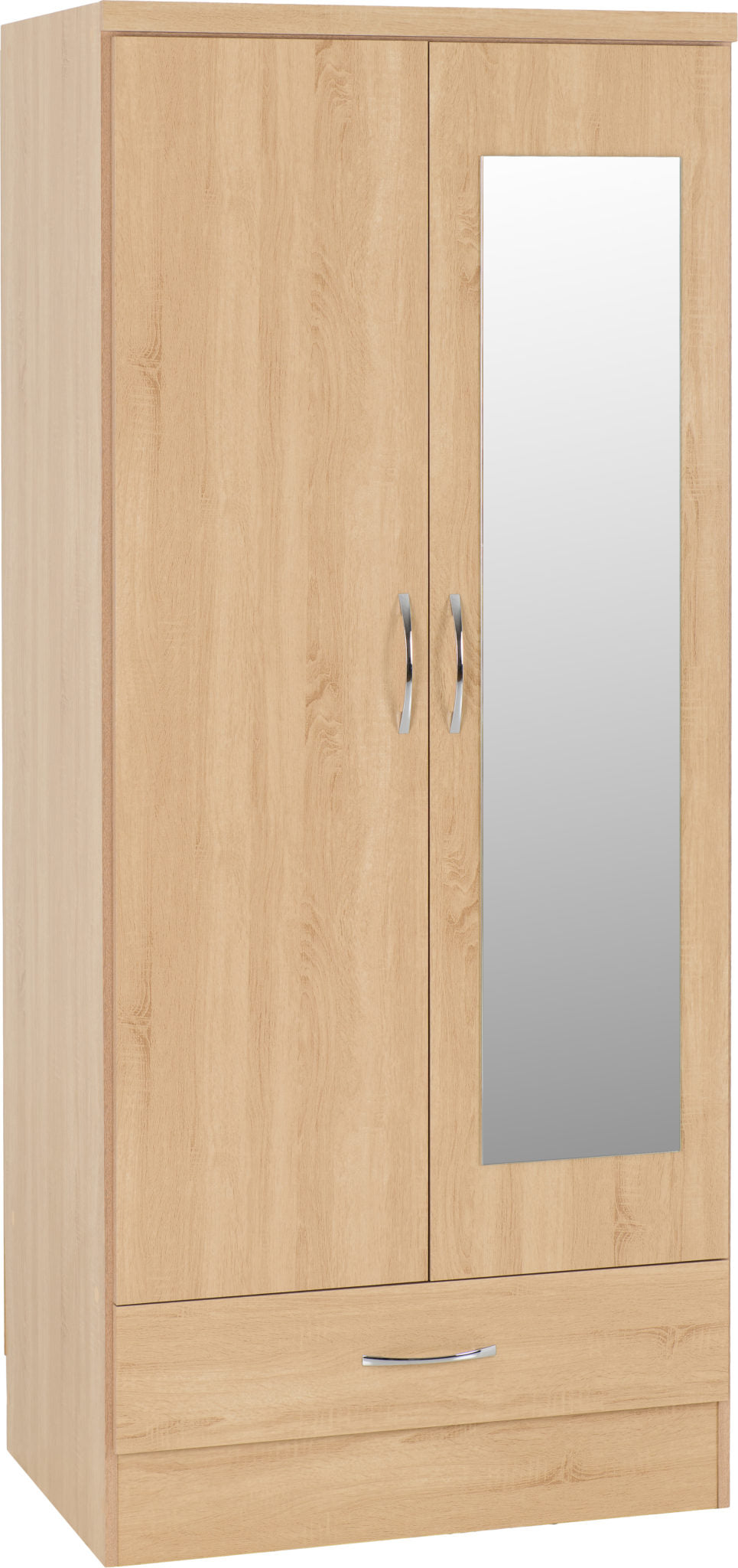 Nevada Mirrored 2 Door 1 Drawer Wardrobe Sonoma Oak Effect