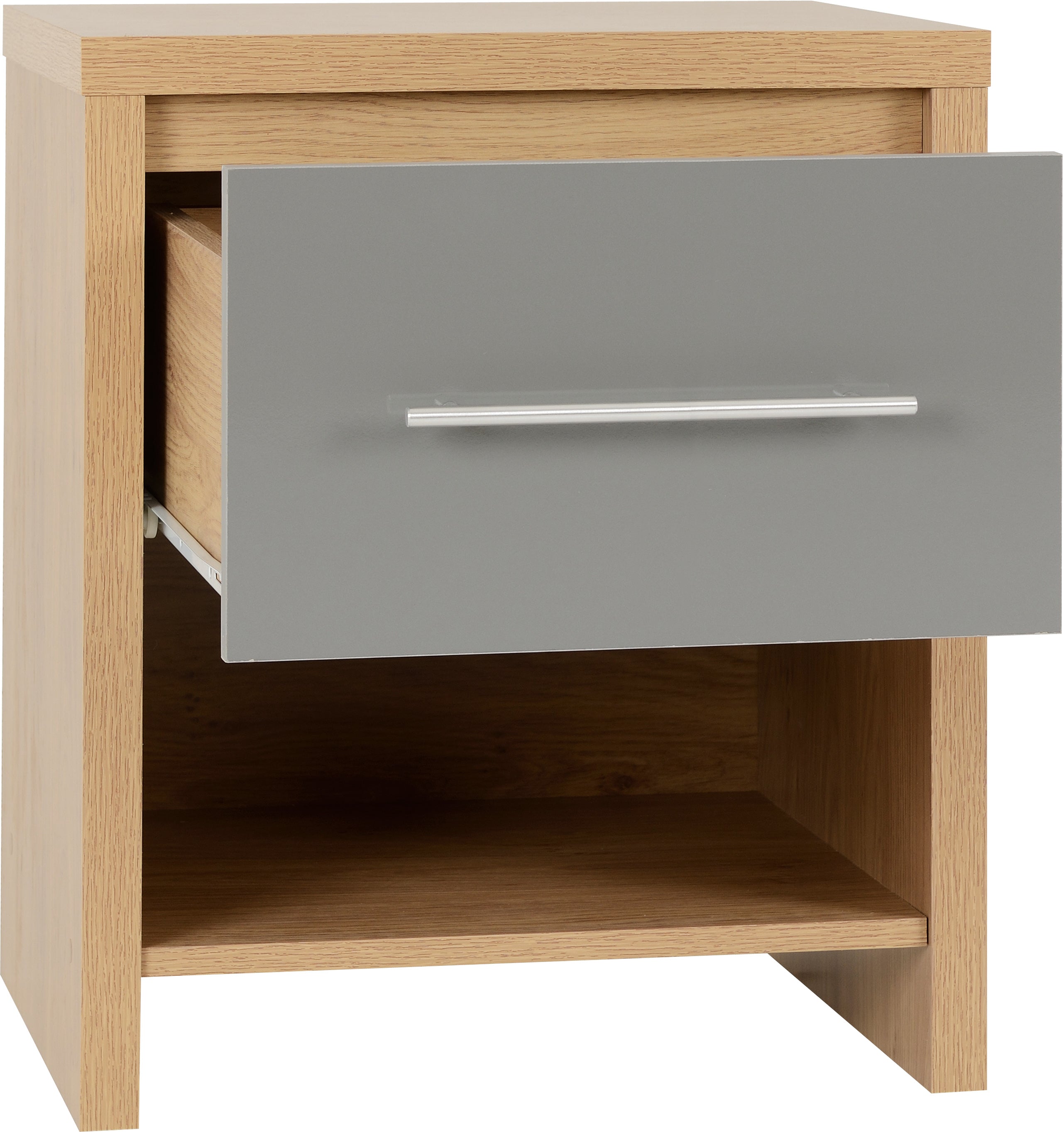 Seville 1 Drawer Bedside Grey High Gloss/Light Oak Effect Veneer