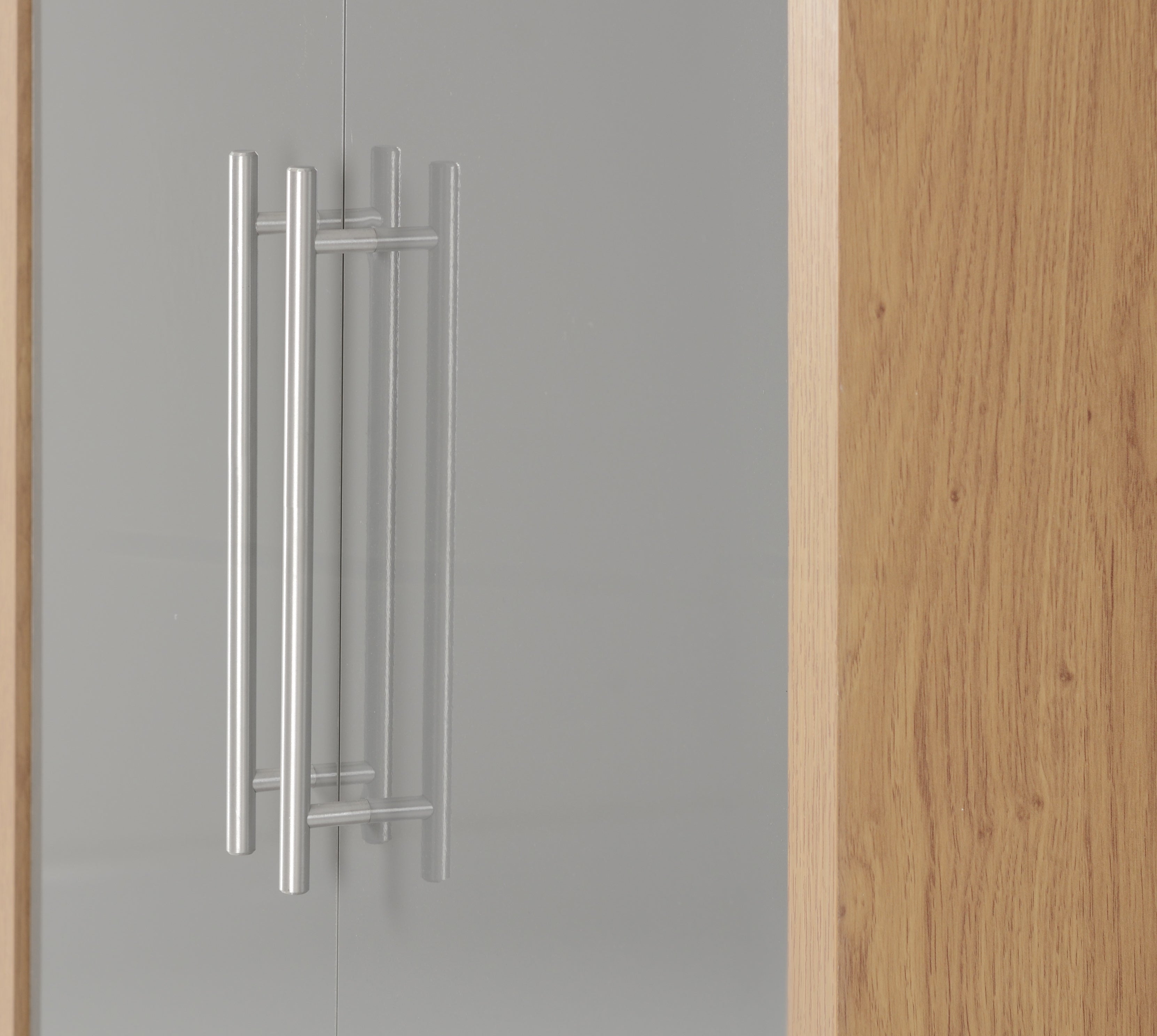 Seville 2 Door 1 Drawer Wardrobe Grey High Gloss/Light Oak Effect Veneer