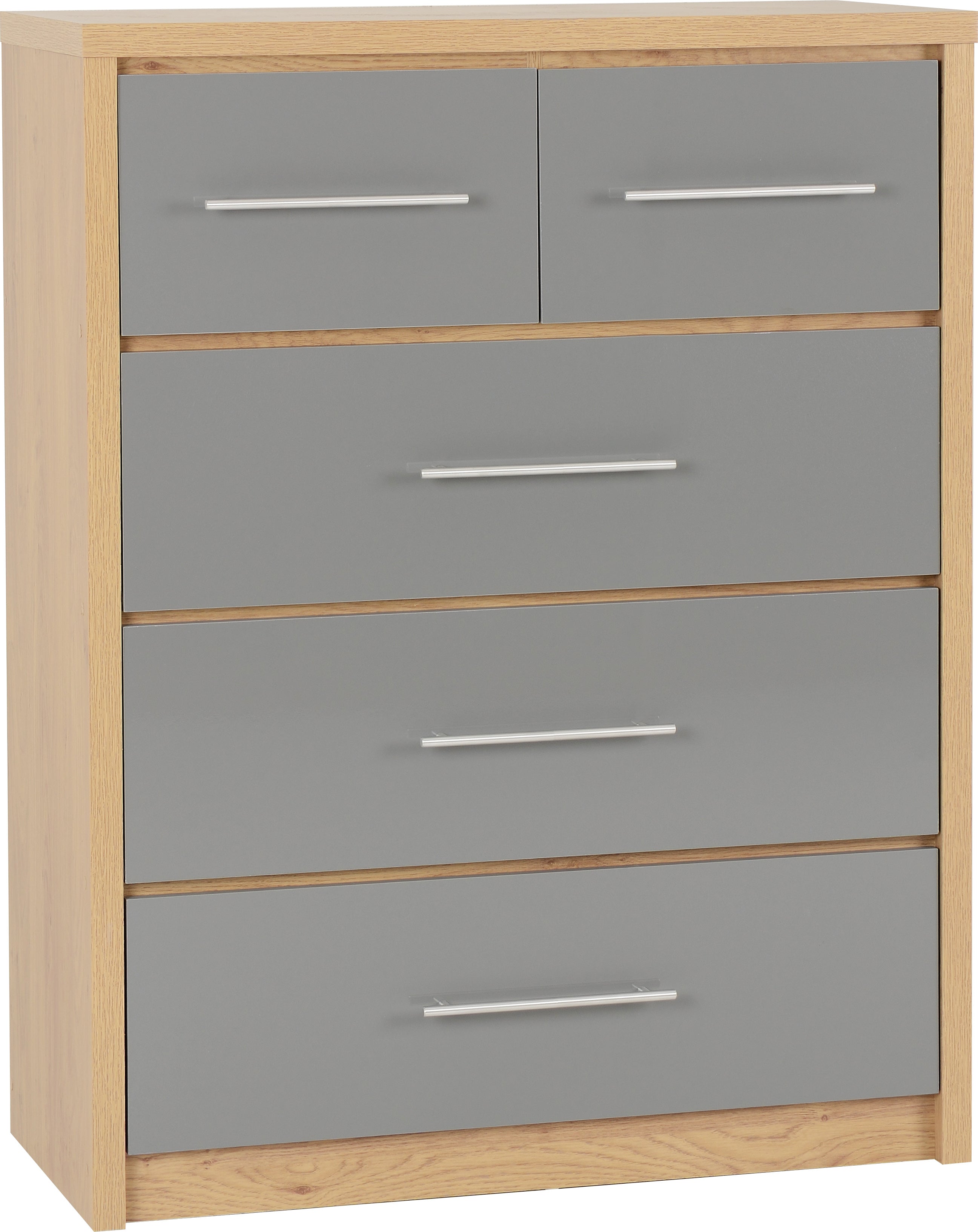 Seville 3+2 Drawer Chest Grey High Gloss/Light Oak Effect Veneer