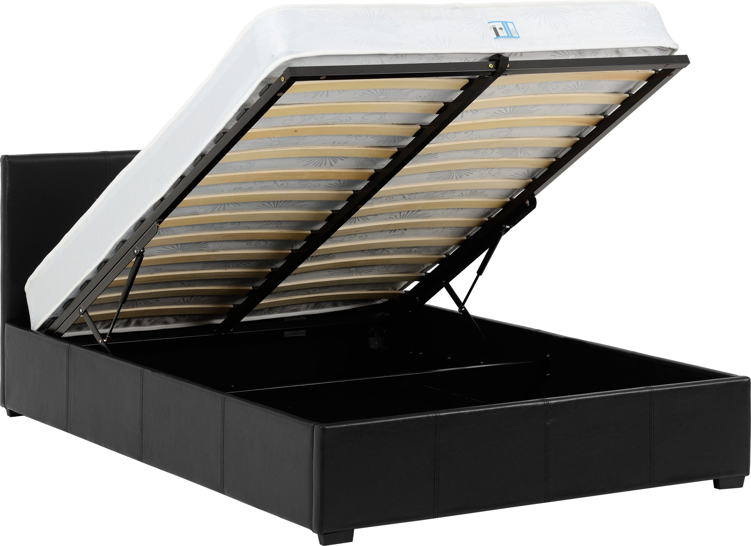 Waverley 4'6" Storage Bed Black Faux Leather