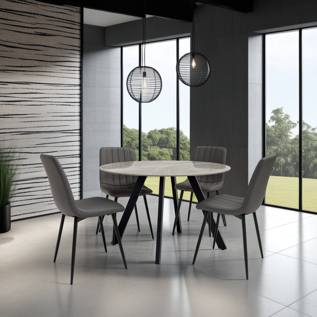 Modern compact round dining table for 4