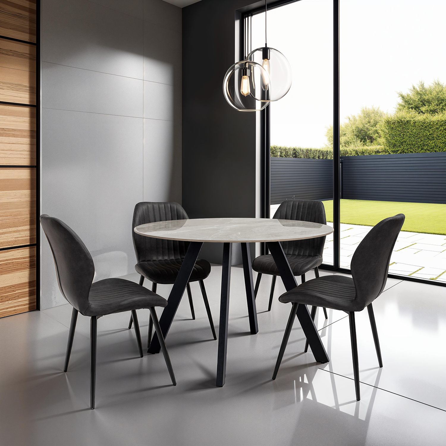 Modern compact round dining table for 4