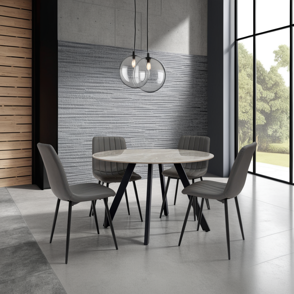 Modern compact round dining table for 4