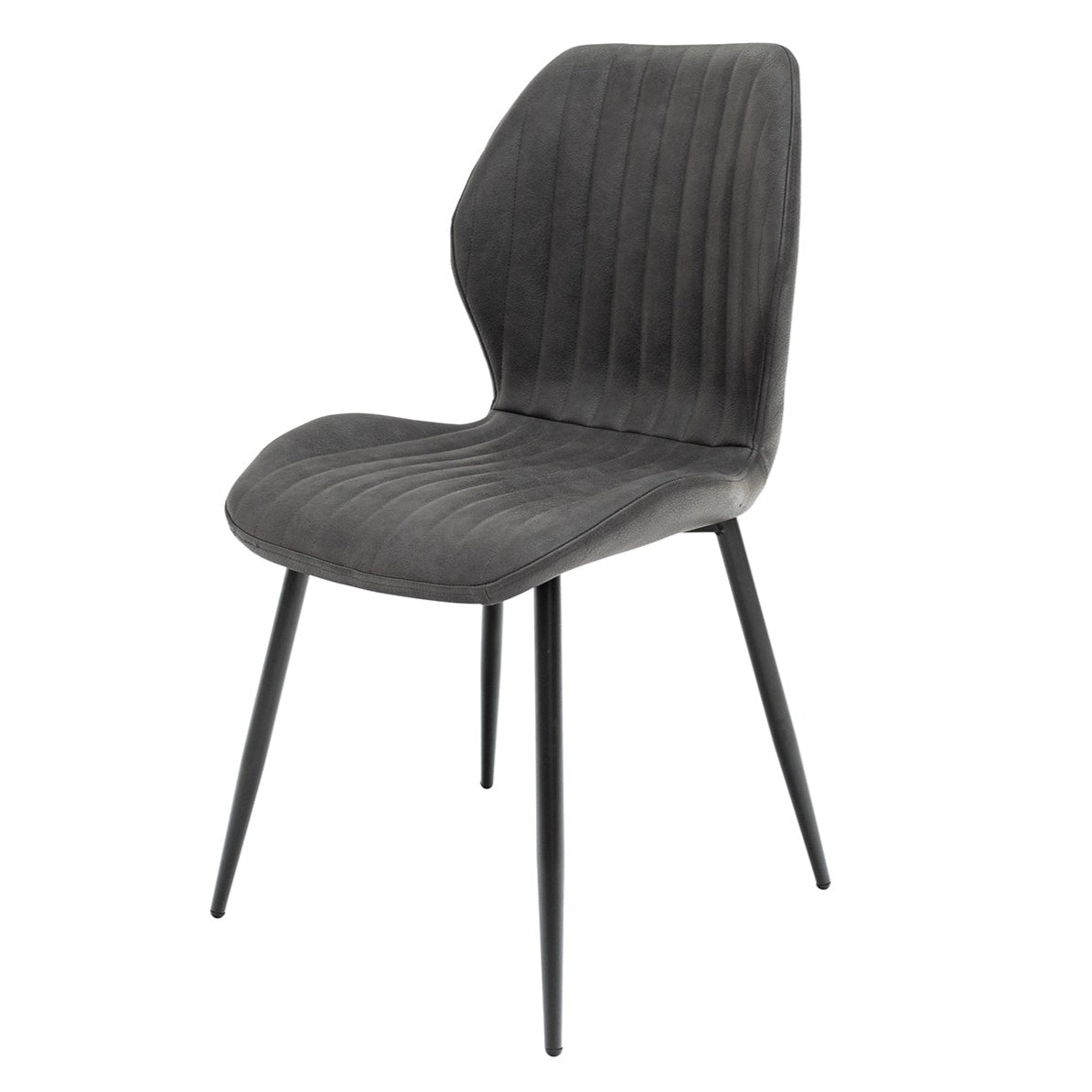 side view of dining chair with black metal legs
