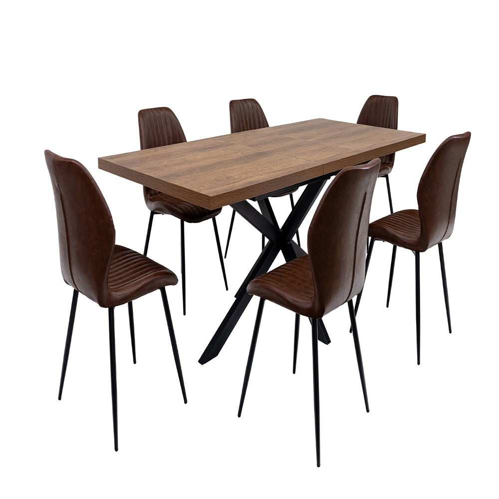 Chloe 1.6m extendable dining table in dark oak with X-frame legs