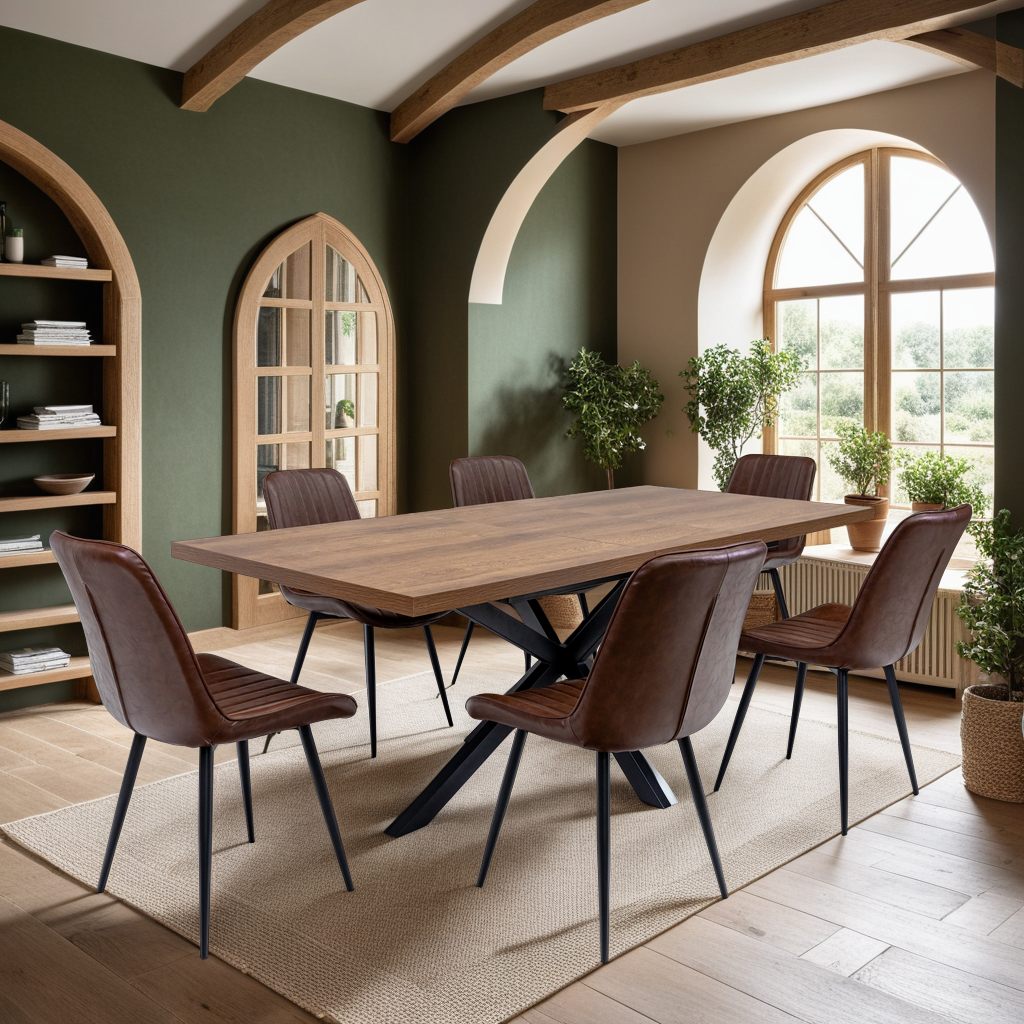 Chloe 1.6m extendable dining table in dark oak with X-frame legs