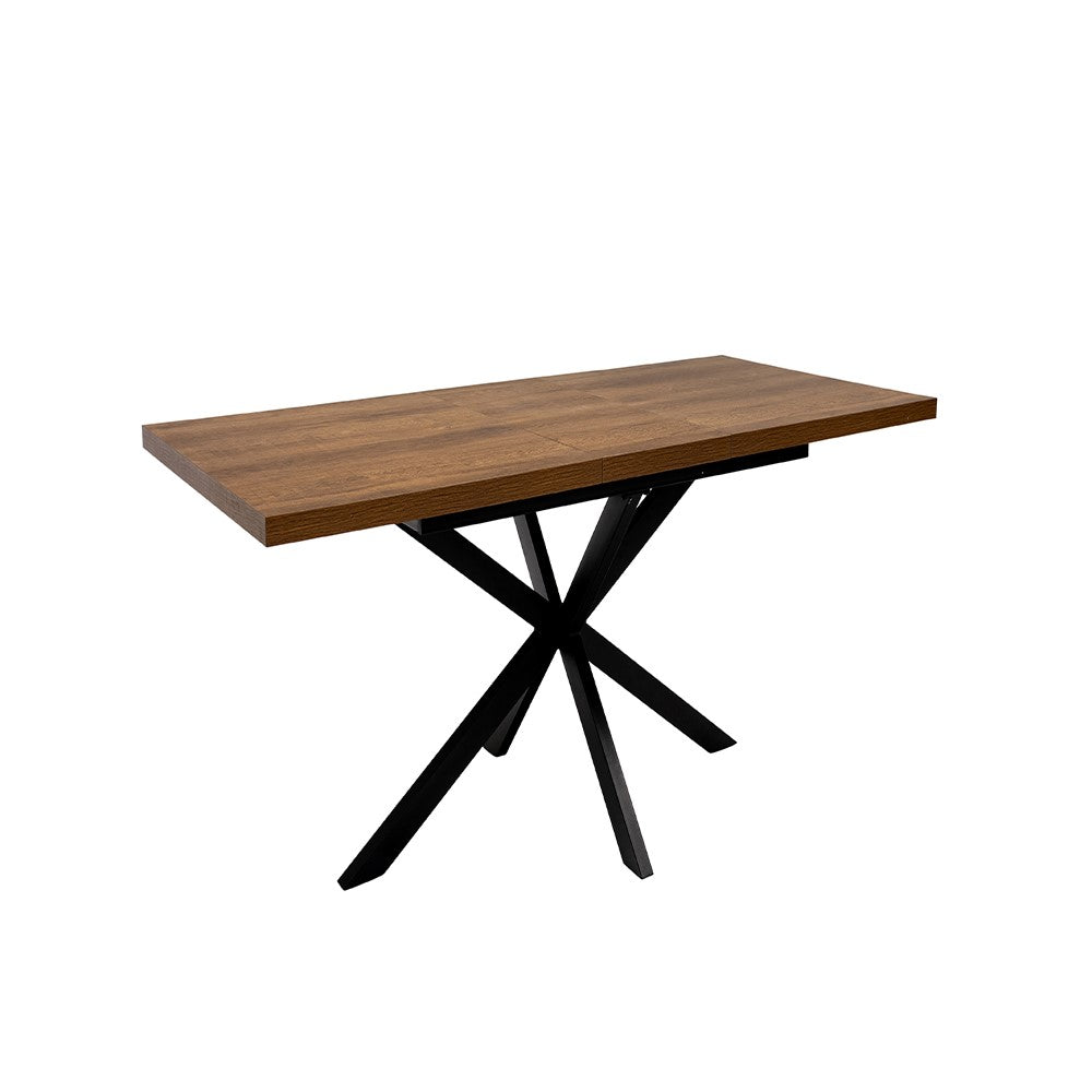 Chloe 1.6m extendable dining table in dark oak with X-frame legs