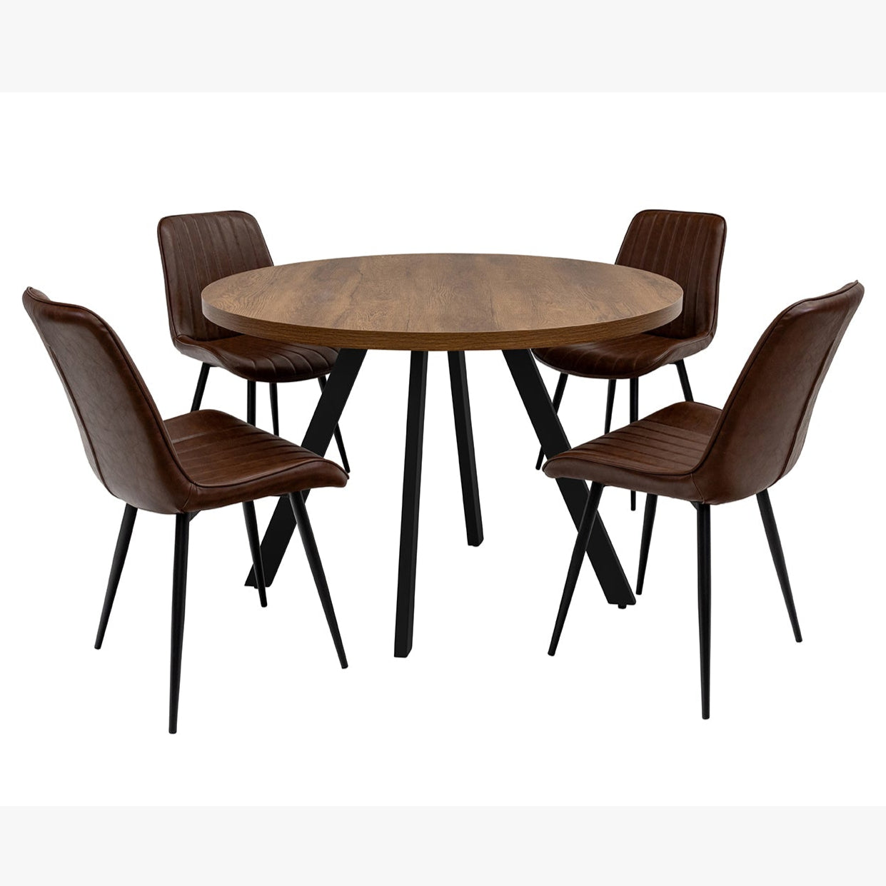Chloe round dining table in dark oak with black legs