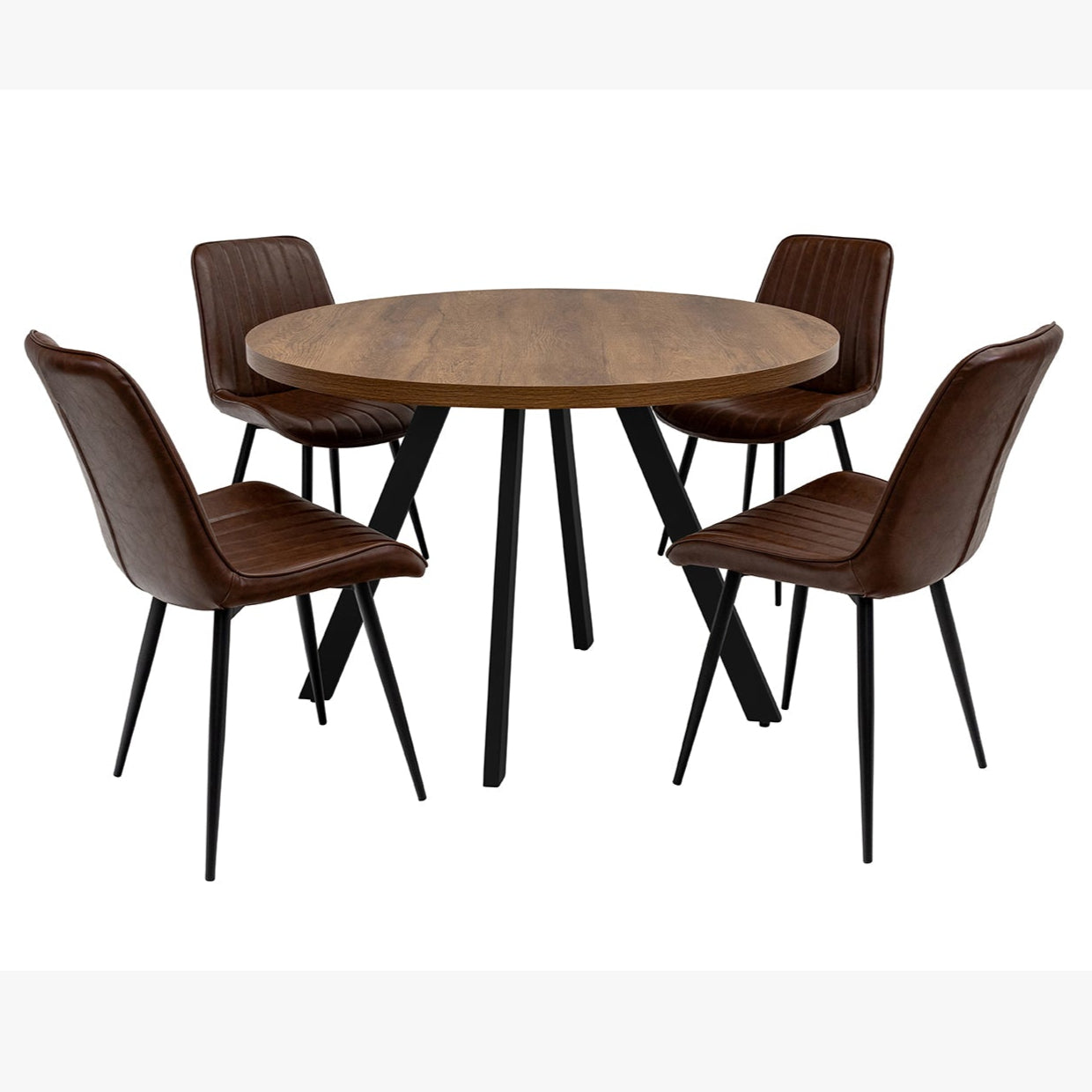 Chloe round dining table in dark oak with black legs