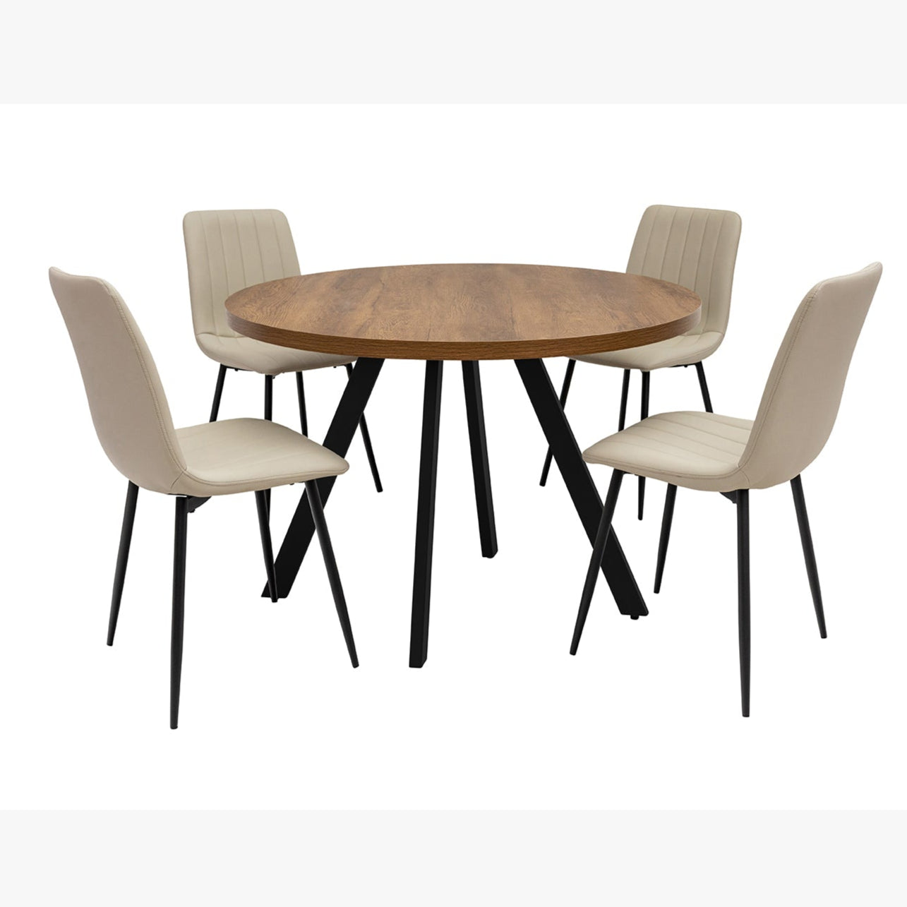 Chloe round dining table in dark oak with black legs