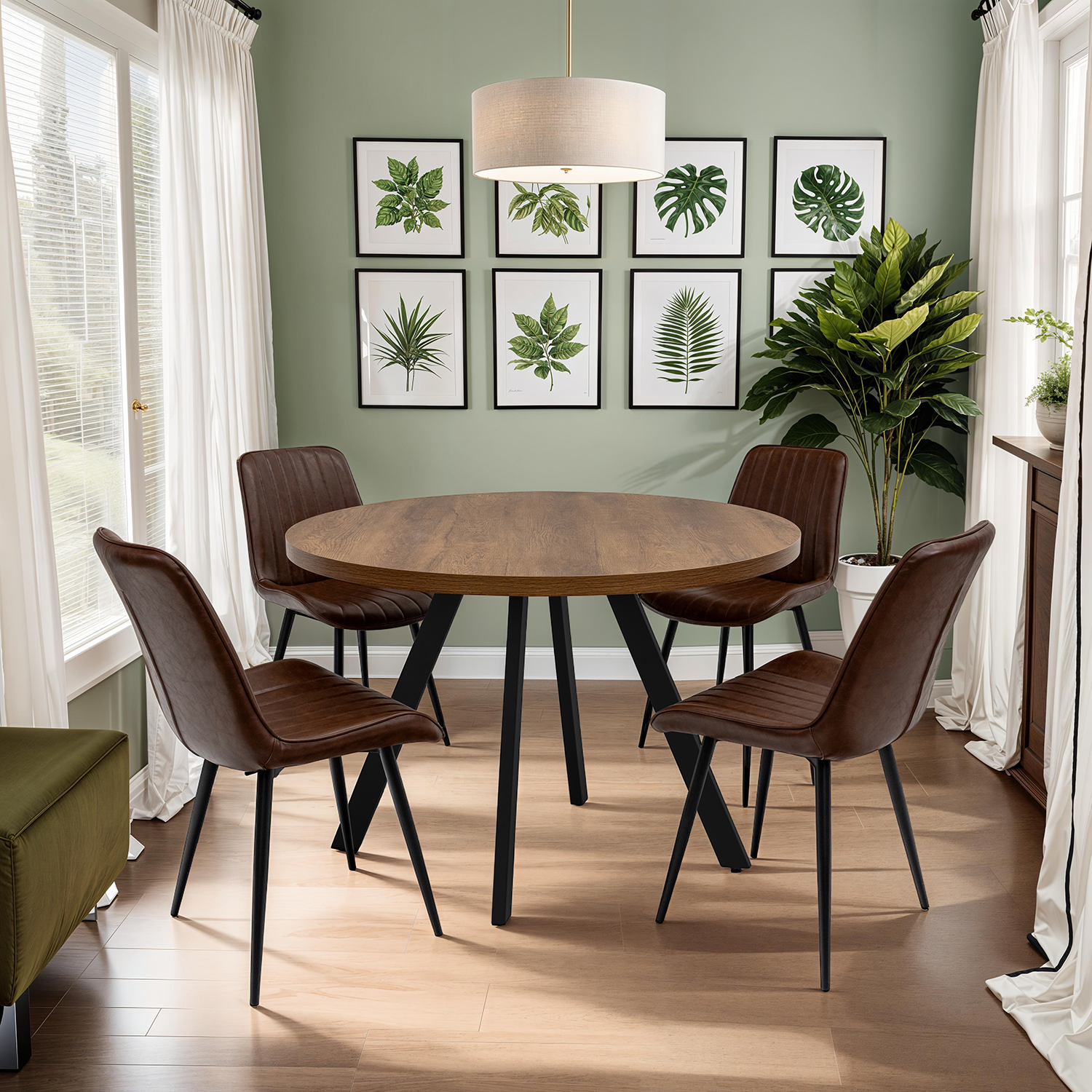 Chloe round dining table in dark oak with black legs