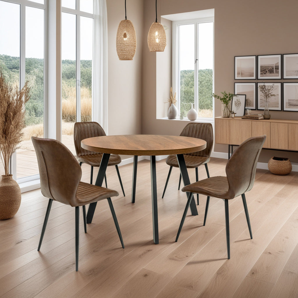 Chloe round dining table in dark oak with black legs