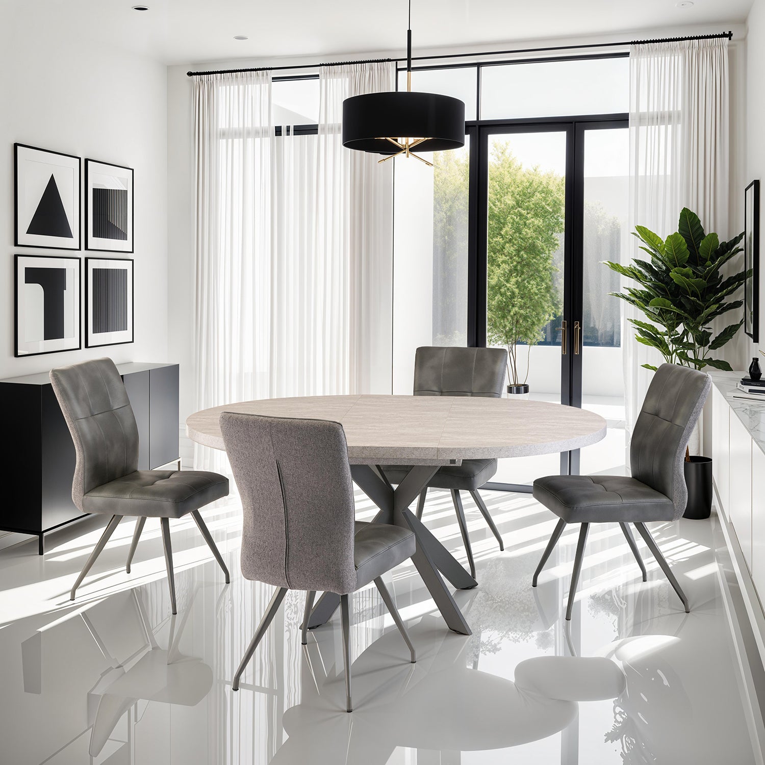 Clara Round Extendable Dining Table in Light Grey - 1.2m