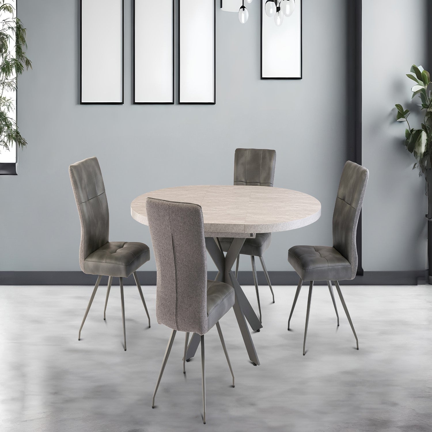 Clara Round Extendable Dining Table in Light Grey - 1.2m