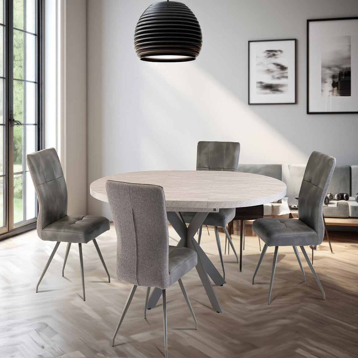 Clara Round Extendable Dining Table in Light Grey - 1.2m