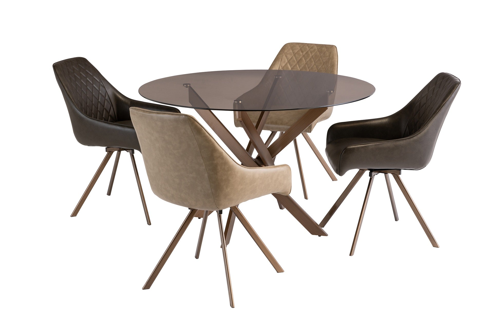 Reno 1.2m Round Table - Brown Glass / Brushed Brass Leg