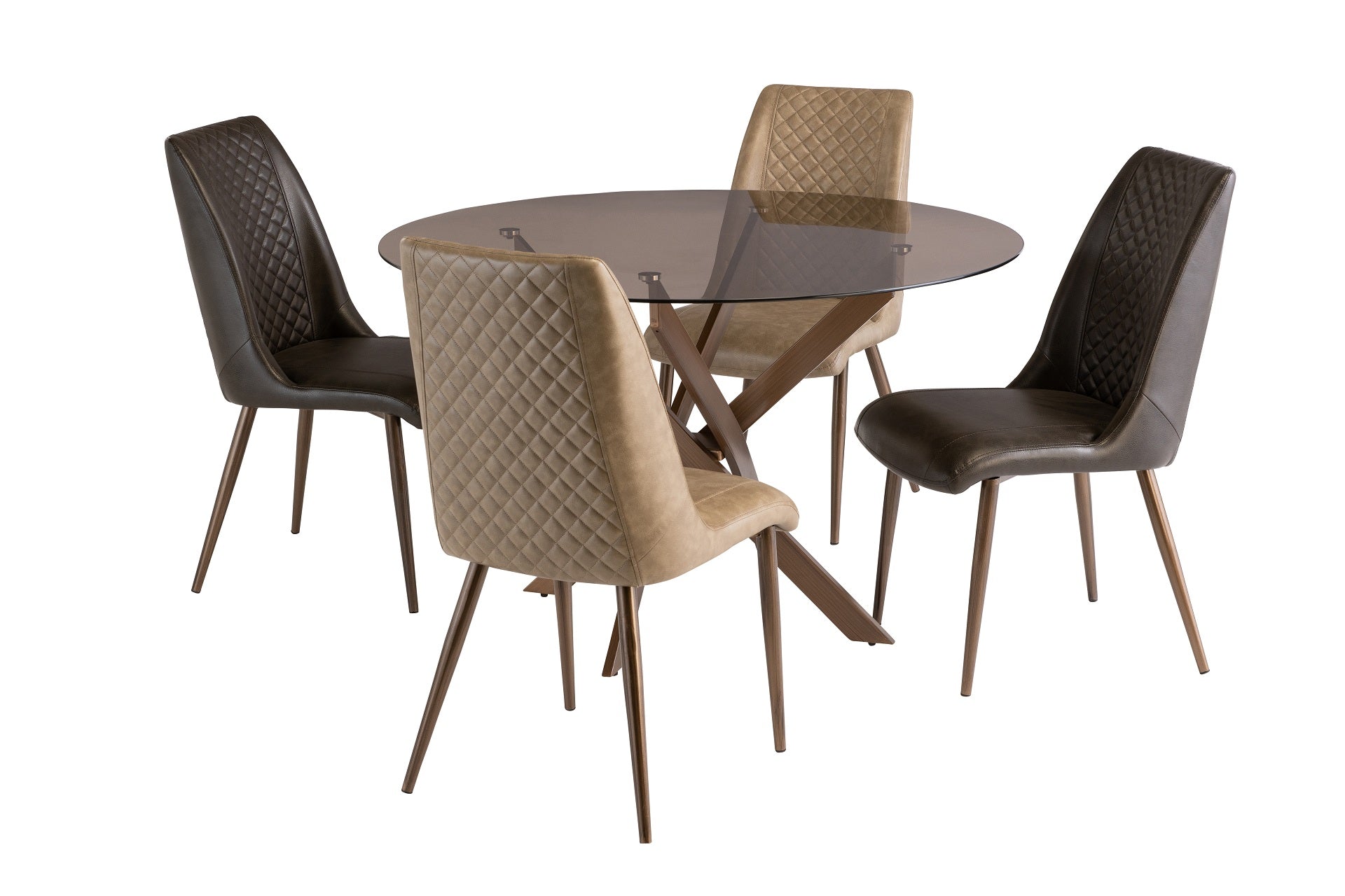 Reno 1.2m Round Table - Brown Glass / Brushed Brass Leg