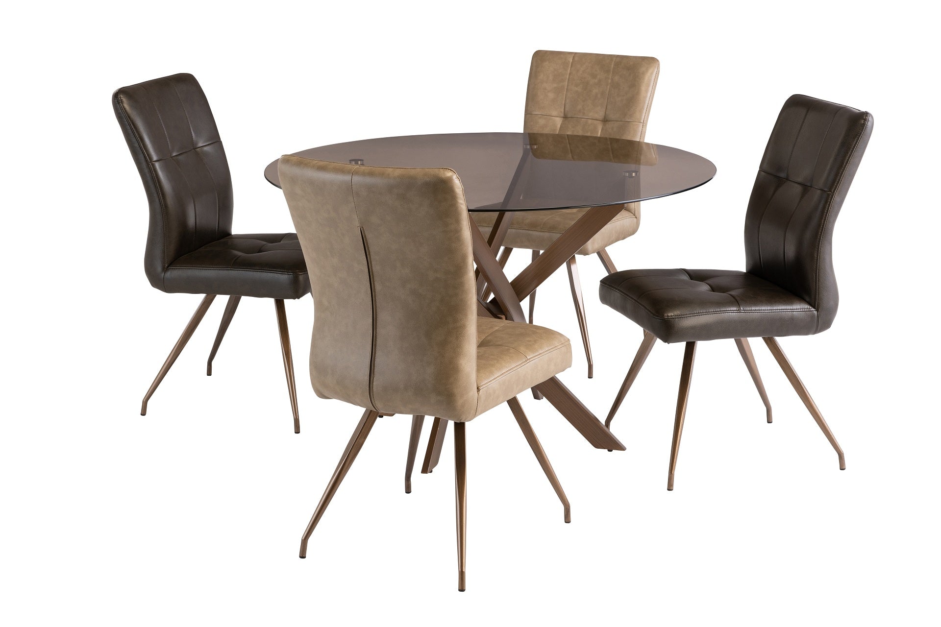 Reno 1.2m Round Table - Brown Glass / Brushed Brass Leg