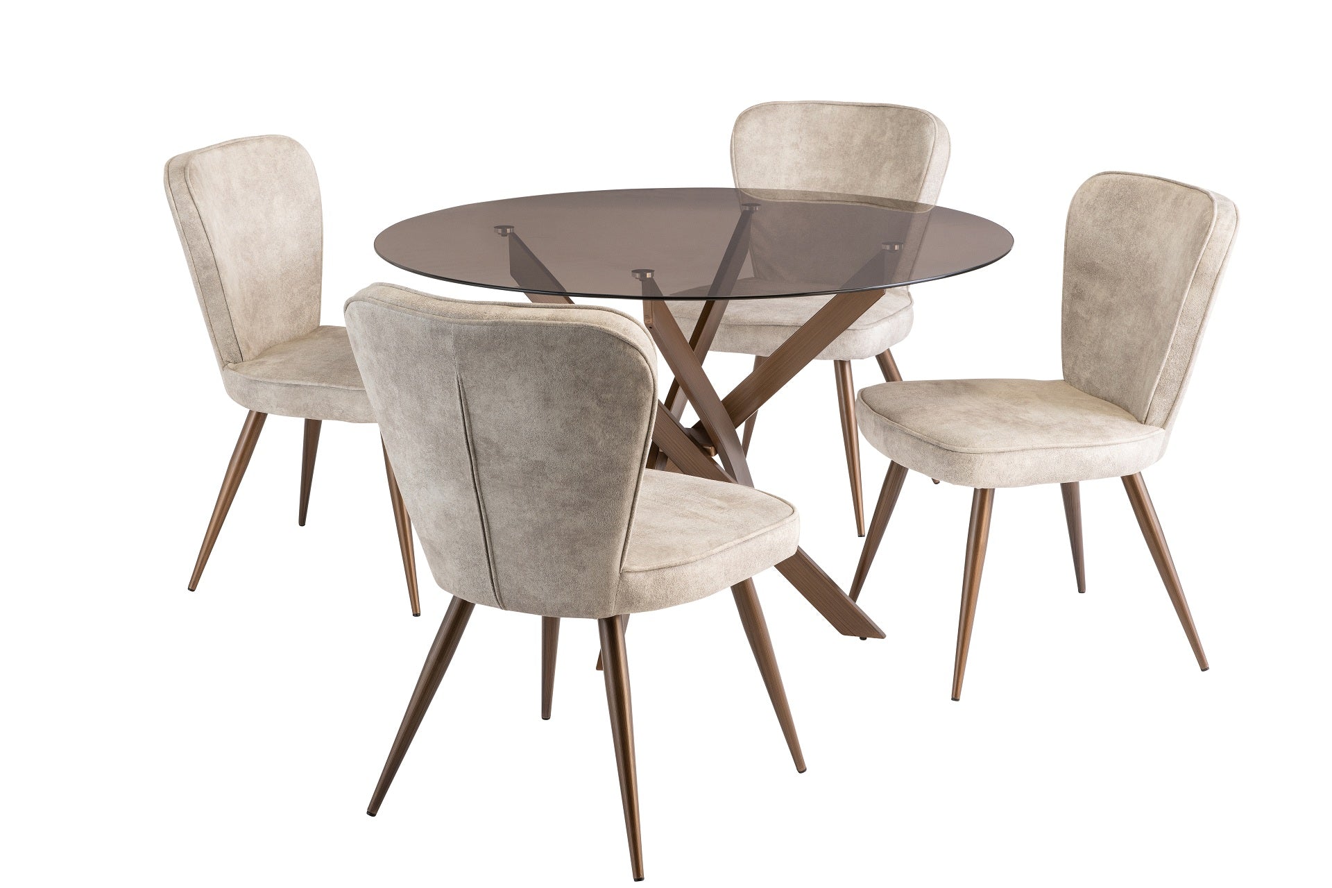 Reno 1.2m Round Table - Brown Glass / Brushed Brass Leg