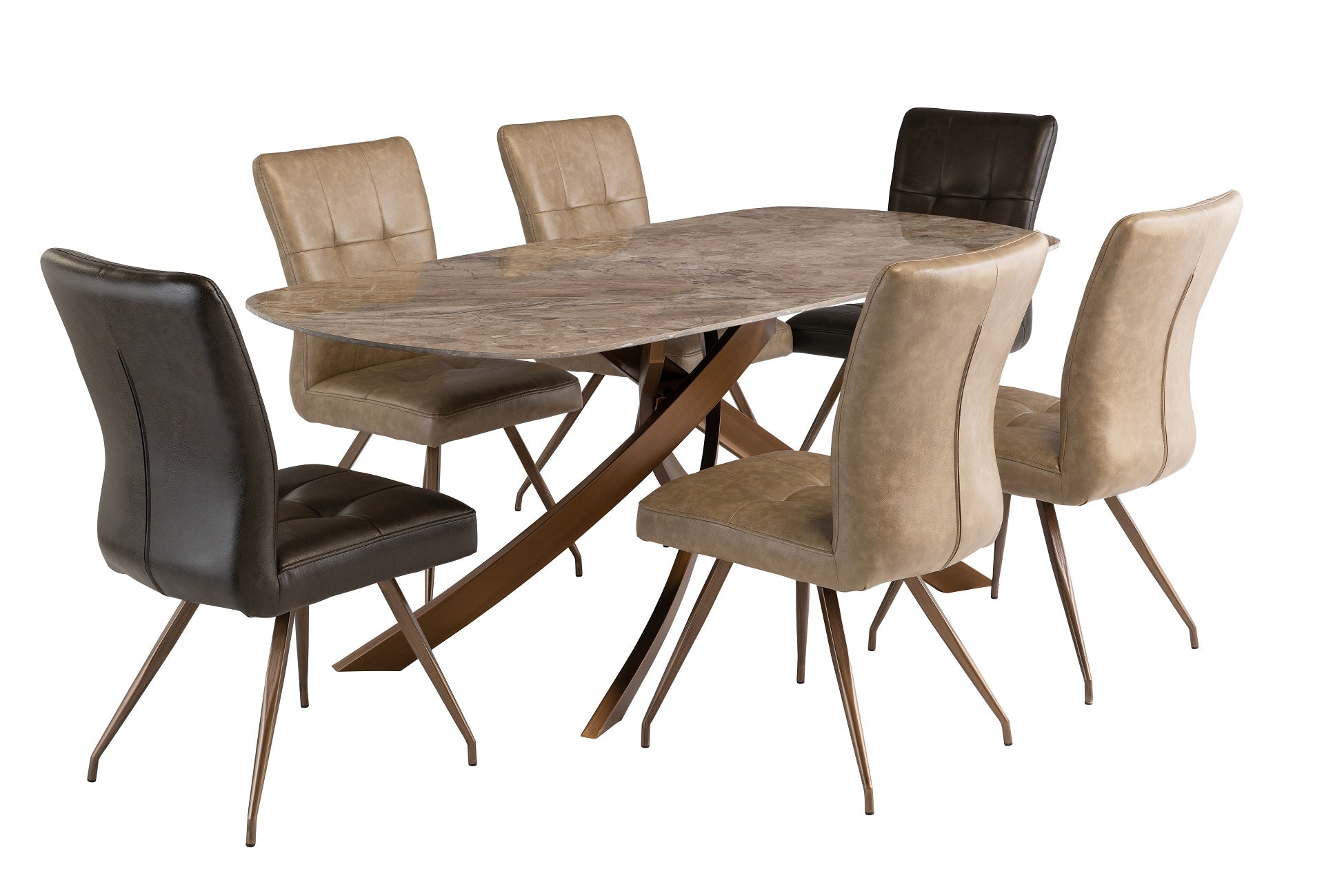 Fenna 1.8m Dining Table - Brown Marble / Brushed Brass Leg
