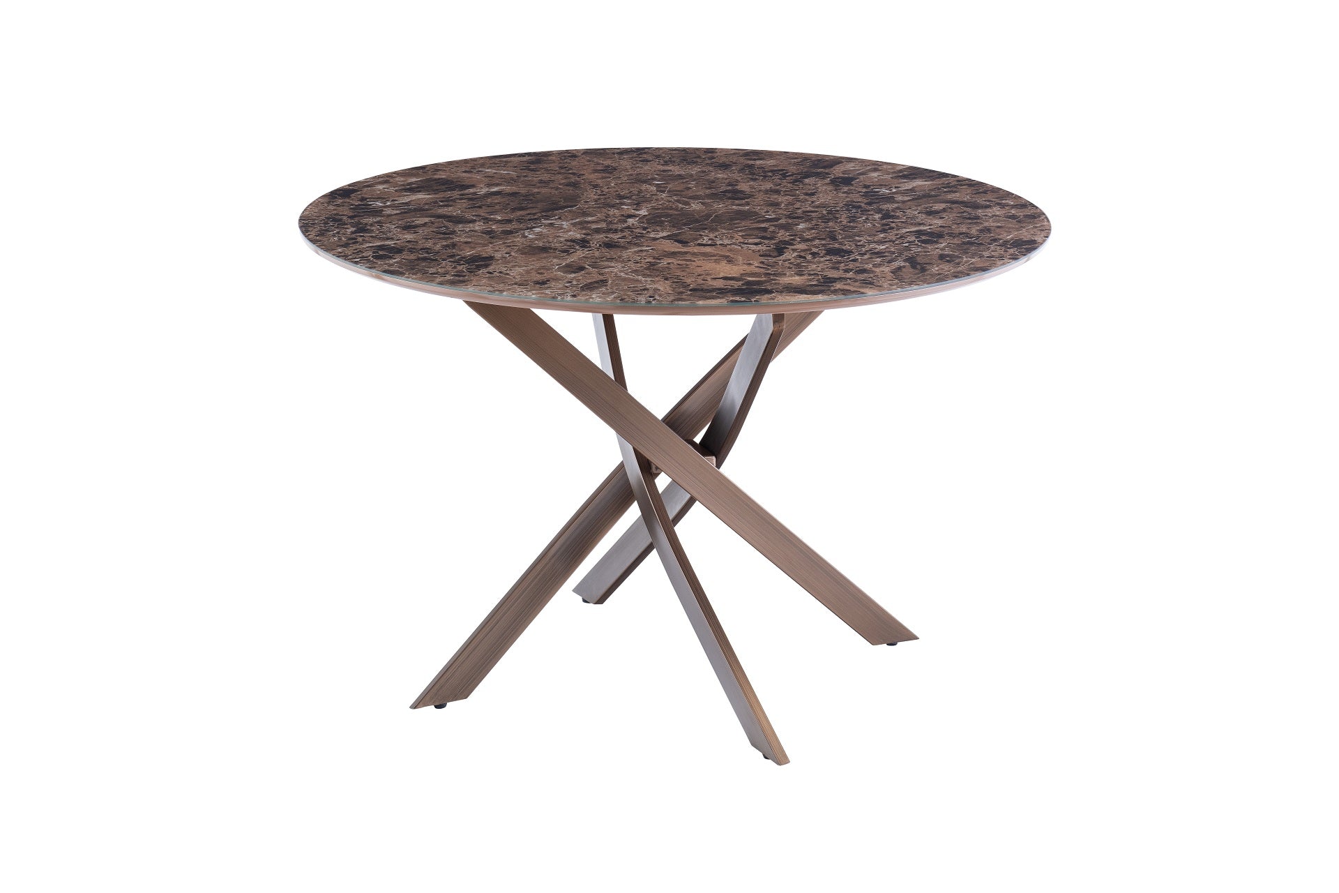 Delta 1.2m Round Dining Table - Brown Marble Glass / Brushed Brass Le