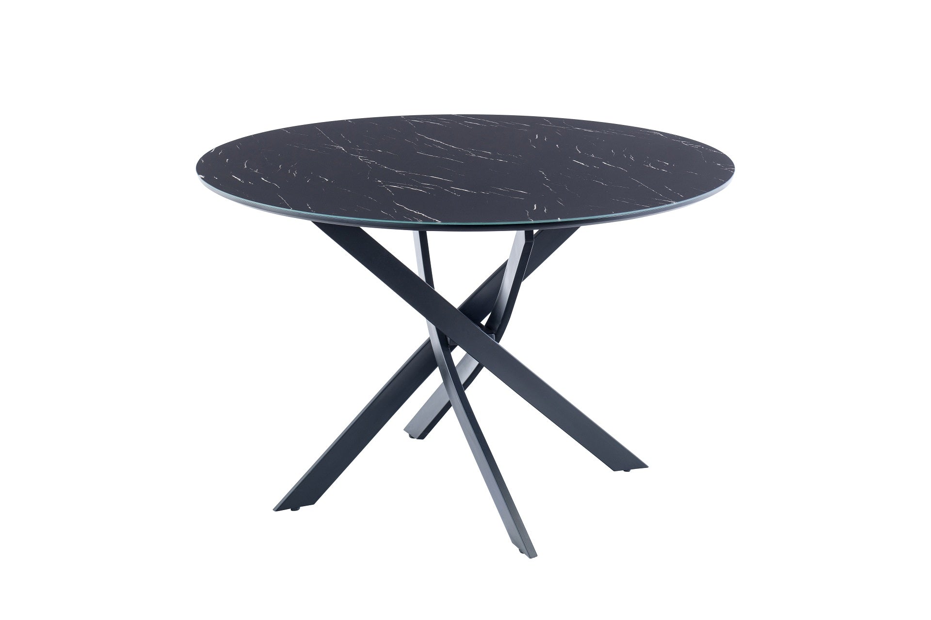 Ashley 1.2m Round Dining Table - Black Marble Glass / Black Leg