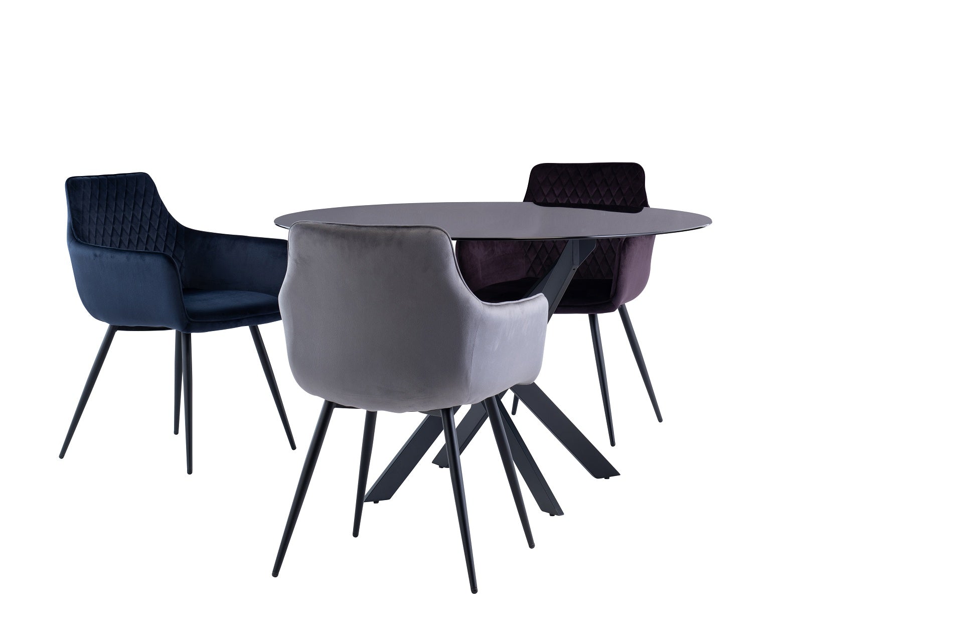 Silvio 1.2m Round Dining Table - Black Tinted Glass / Black Leg