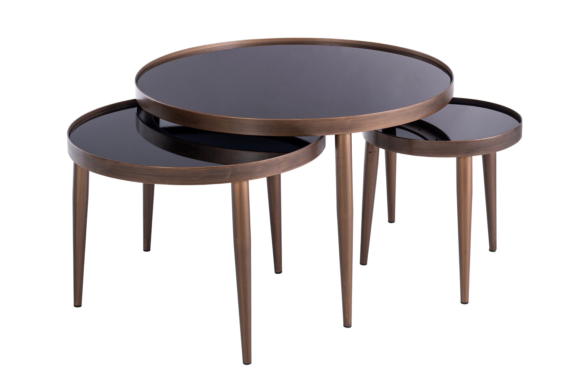 Veronica Coffee Table Set - Black Glass / Brushed  Brass