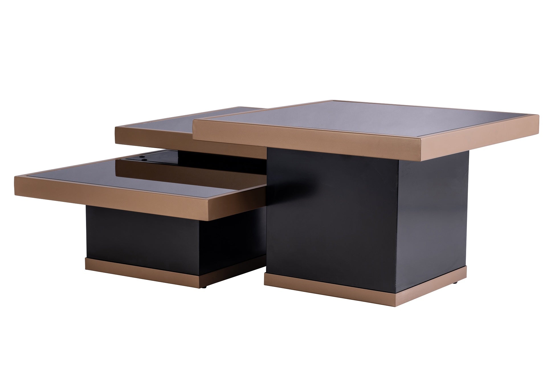 Treviso Coffee Table Set Of 3 - Brushed Brass / Black Glass