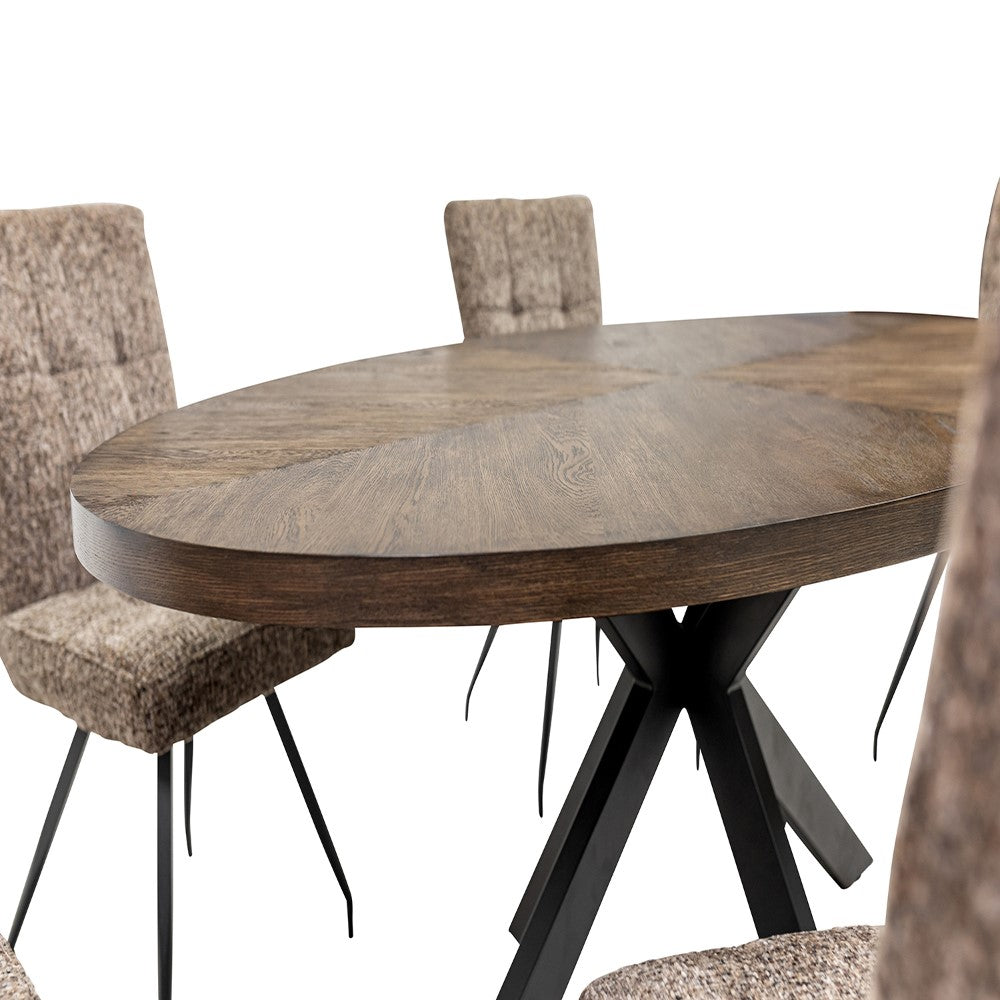 1.8m oval wood veneer table with black x-frame legs