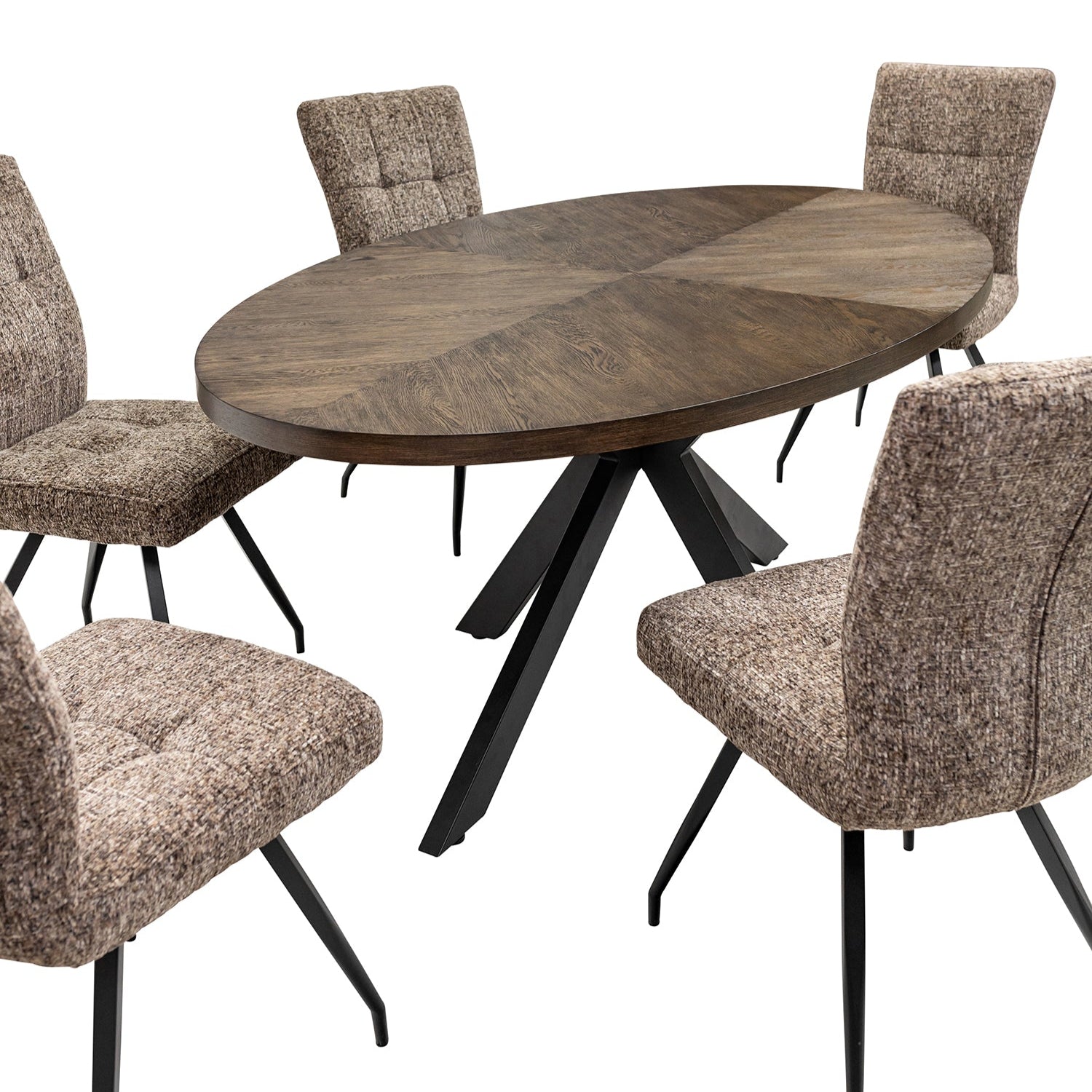 1.8m oval wood veneer table with black x-frame legs